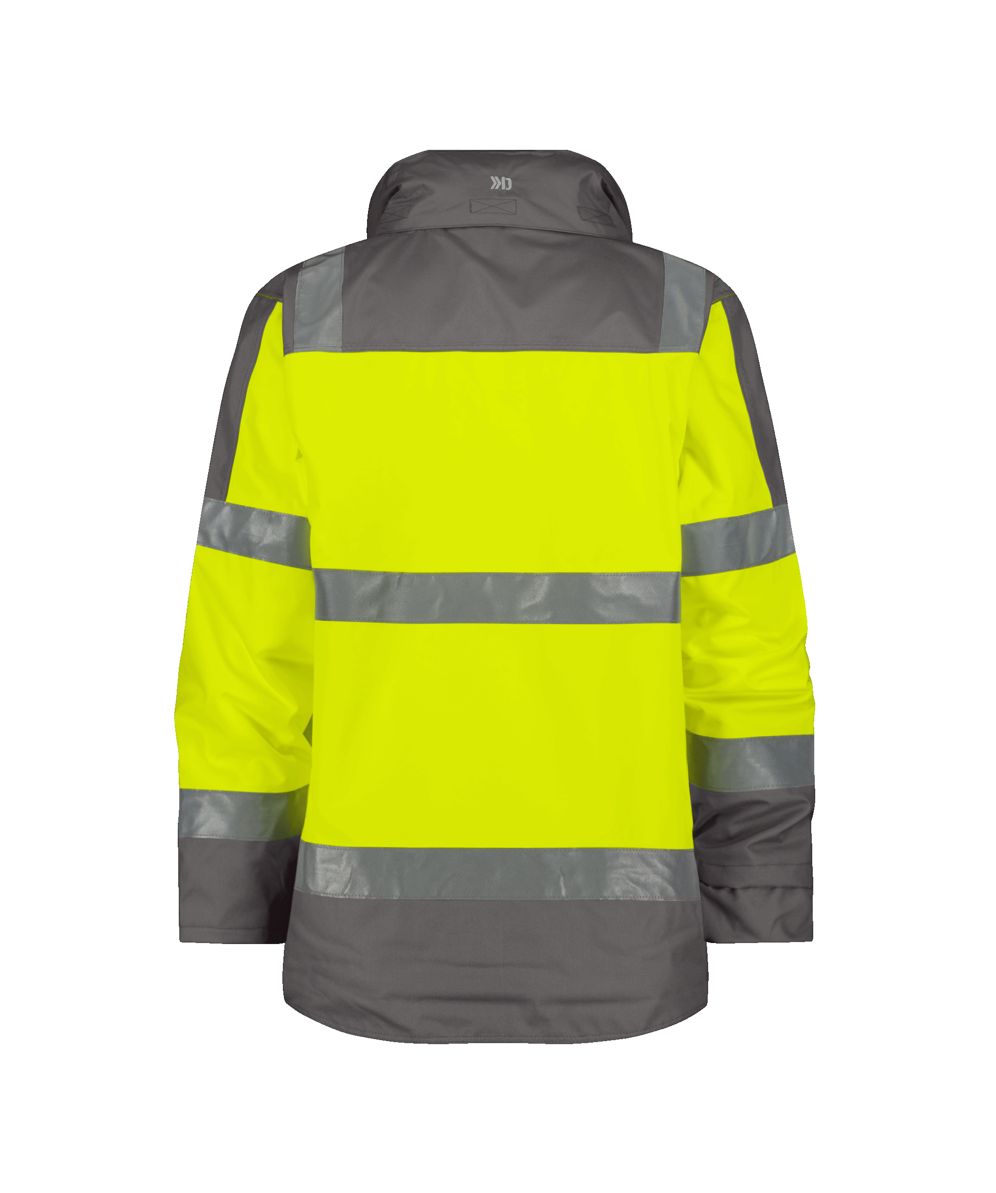 dassy atlantis high visibility waterproof parka fluo yellow cement grey back 