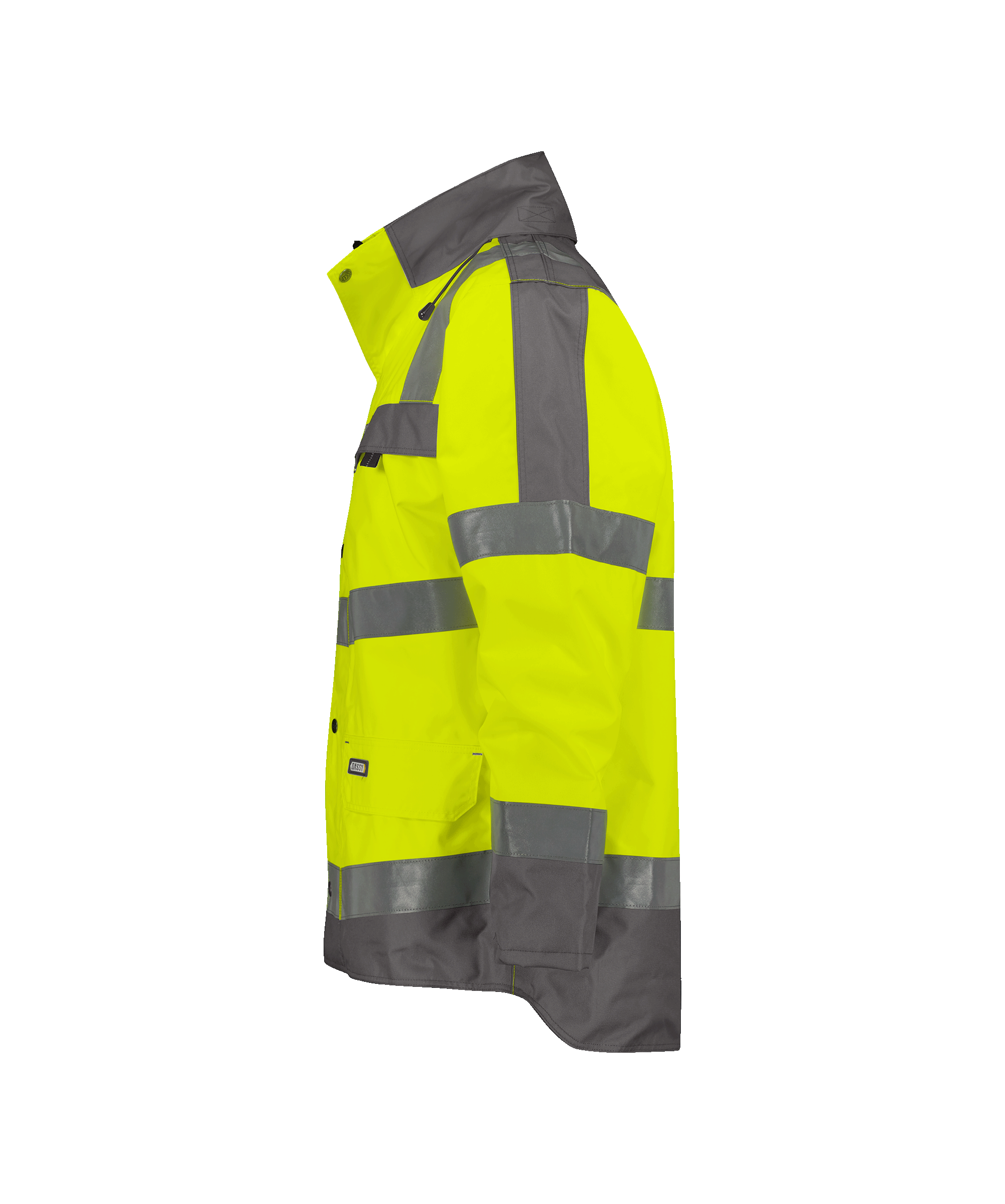 dassy atlantis high visibility waterproof parka fluo yellow cement grey side 