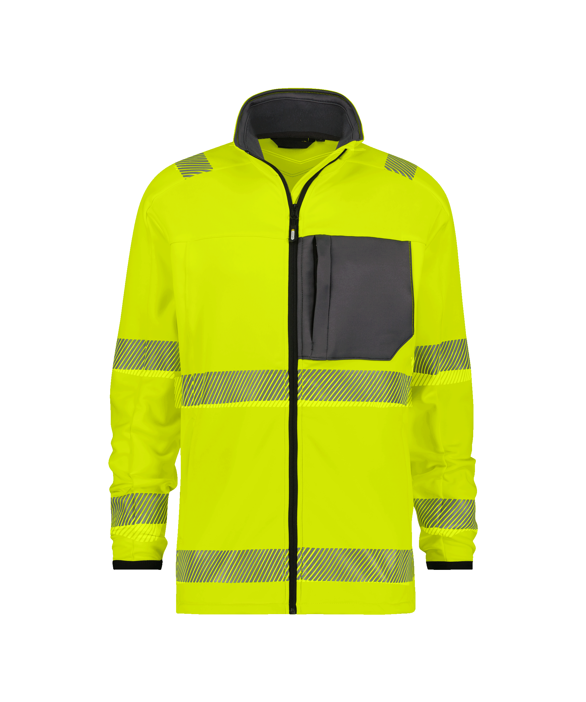dassy camden high visibility midlayer jacket fluo yellow cement grey front 