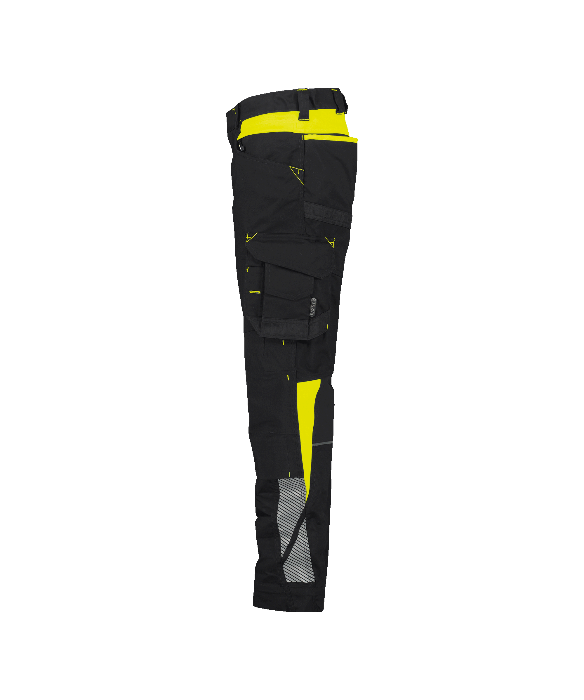 dassy canton women work trousers with stretch and knee pockets for women black fluo yellow side 