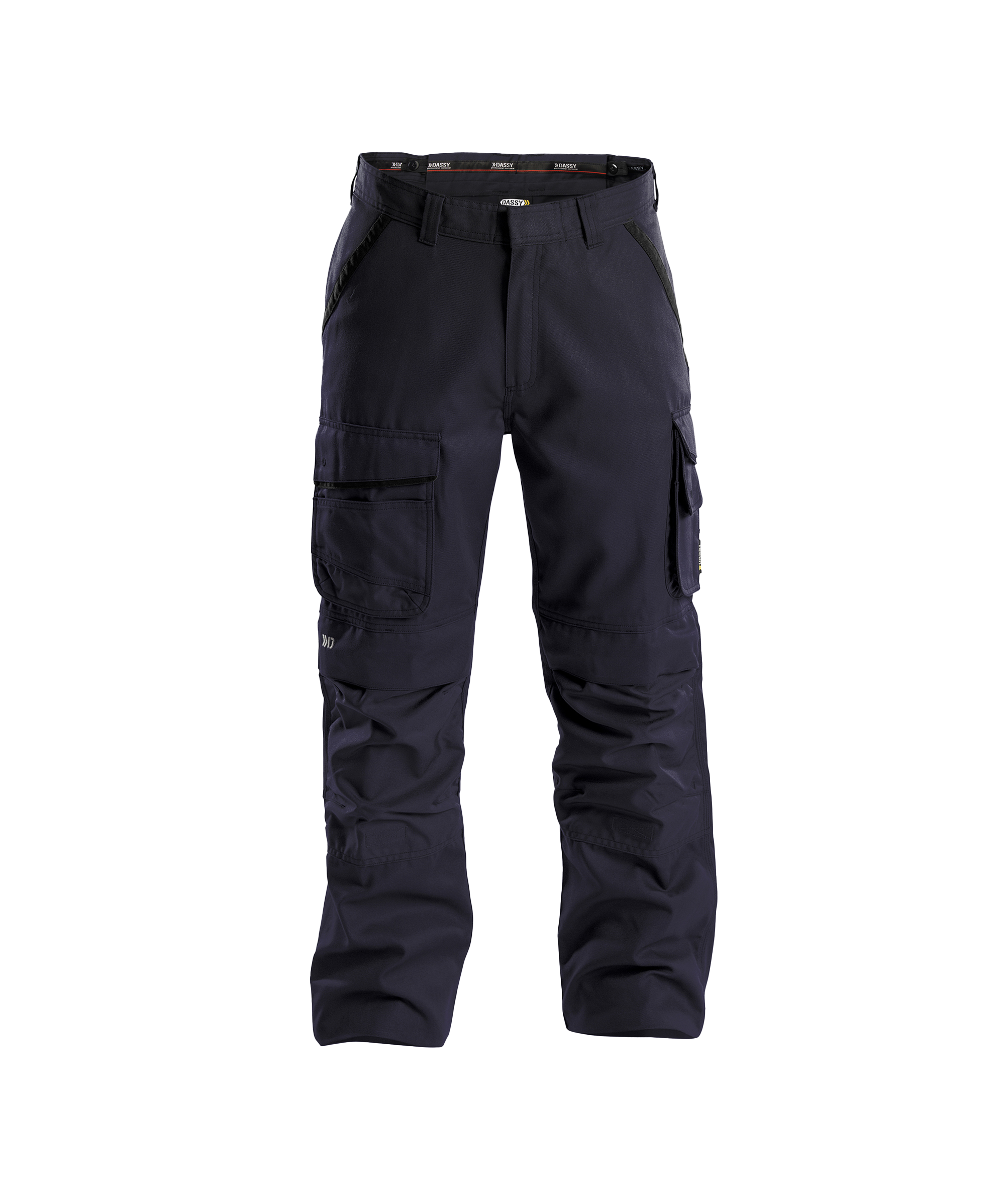 dassy connor canvas work trousers with knee pockets midnight blue black front 