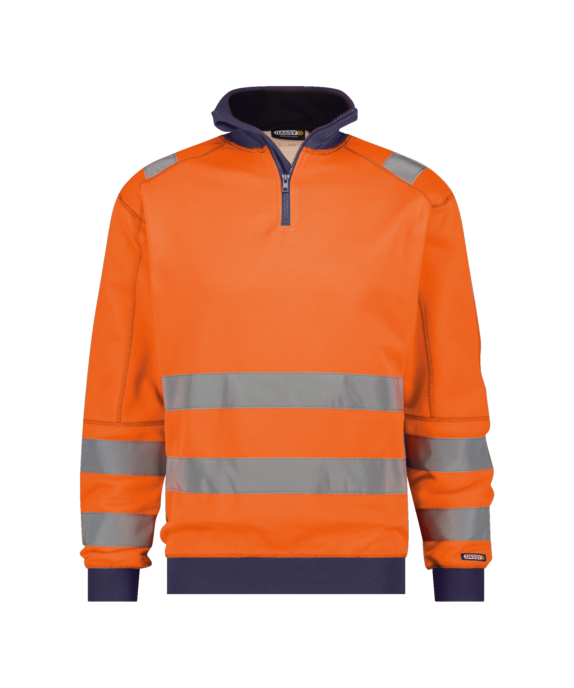dassy denver high visibility sweatshirt fluo orange navy front 