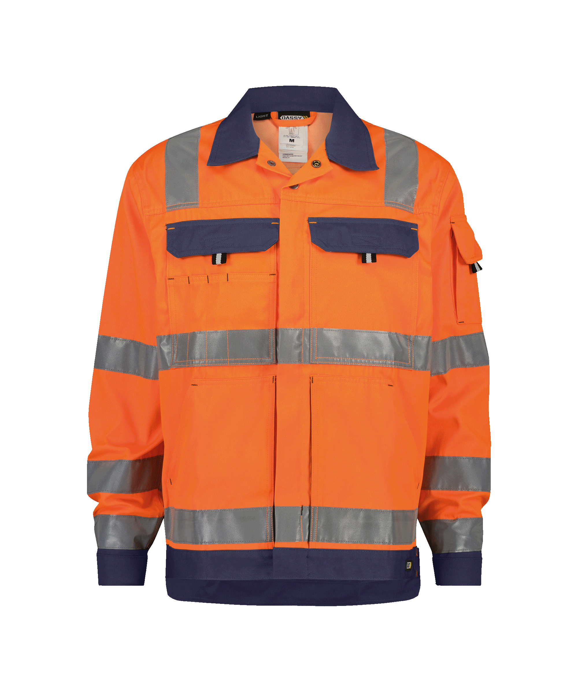 dassy dusseldorf high visibility work jacket fluo orange navy front 