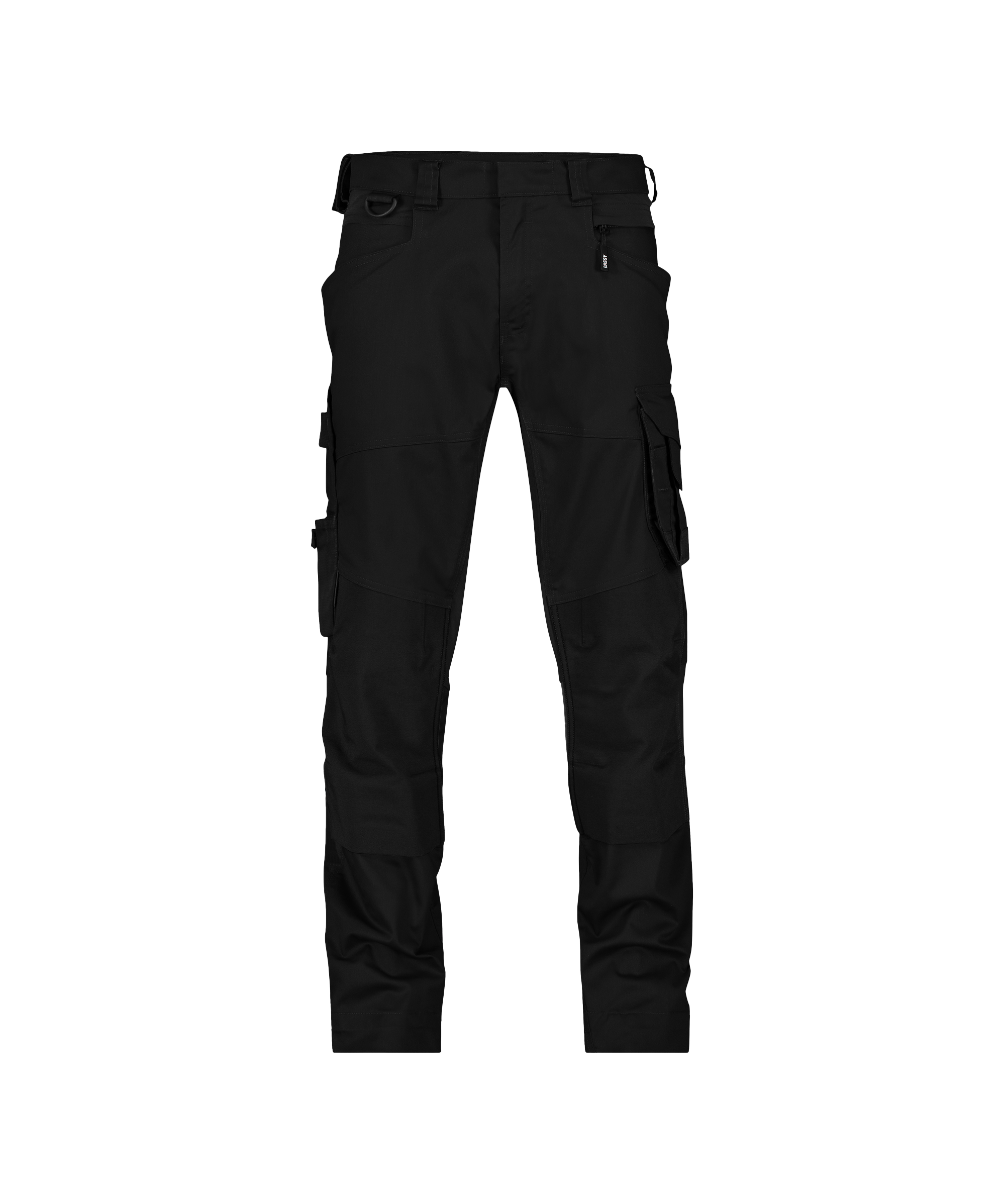 dassy dynax next work trousers with stretch and knee pockets black front 