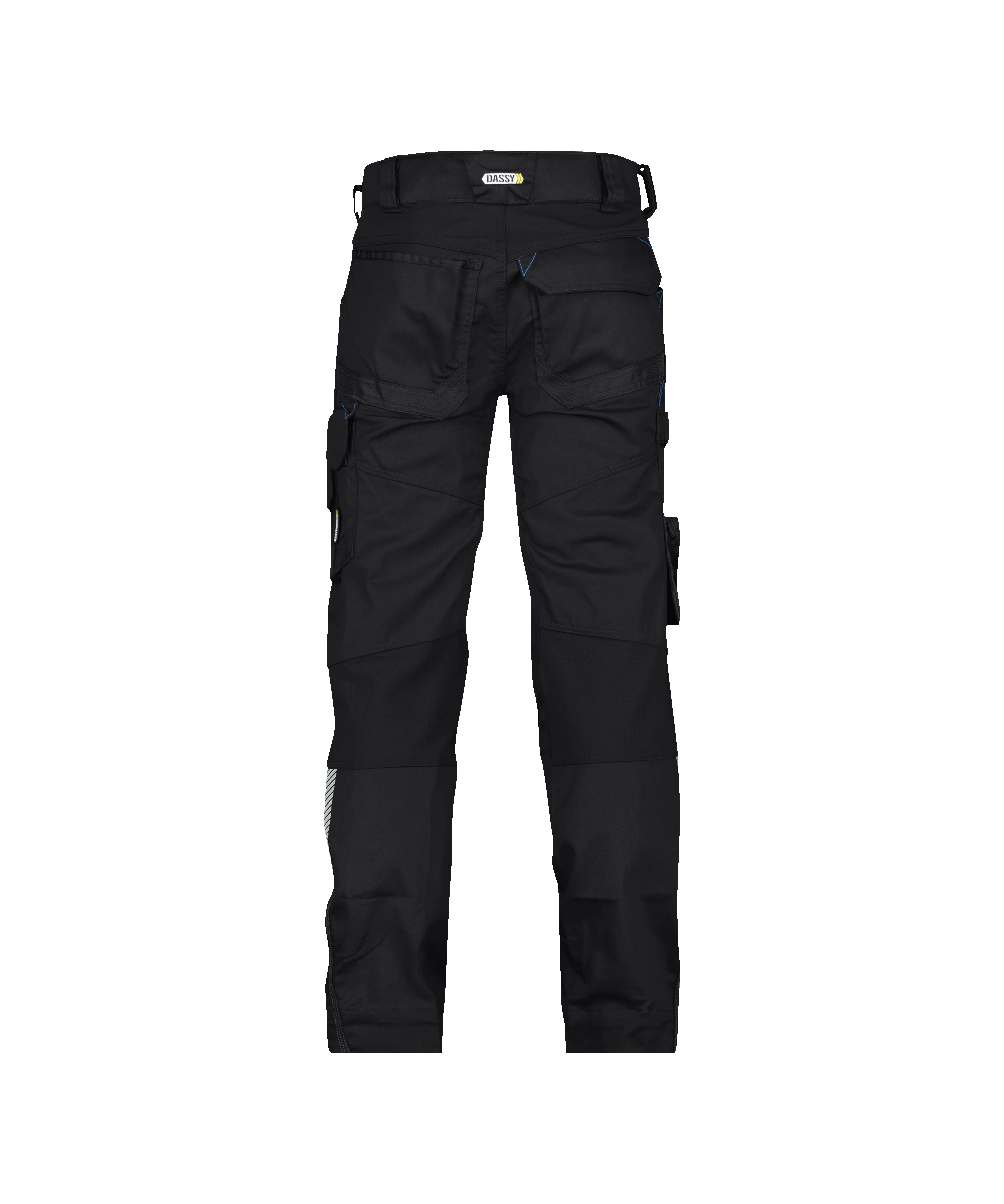 dassy dynax work trousers with stretch and knee pockets black back 