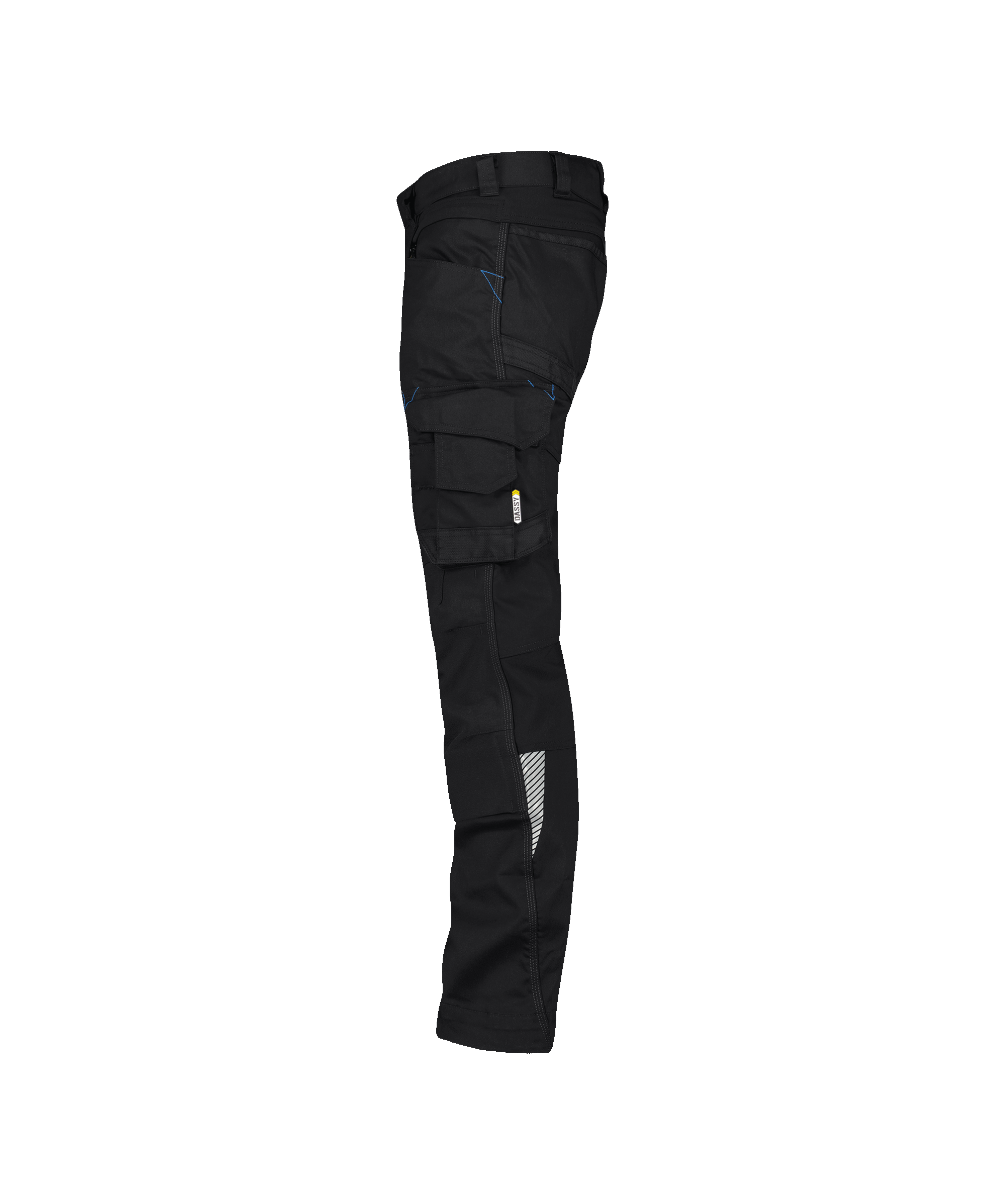 dassy dynax work trousers with stretch and knee pockets black side 