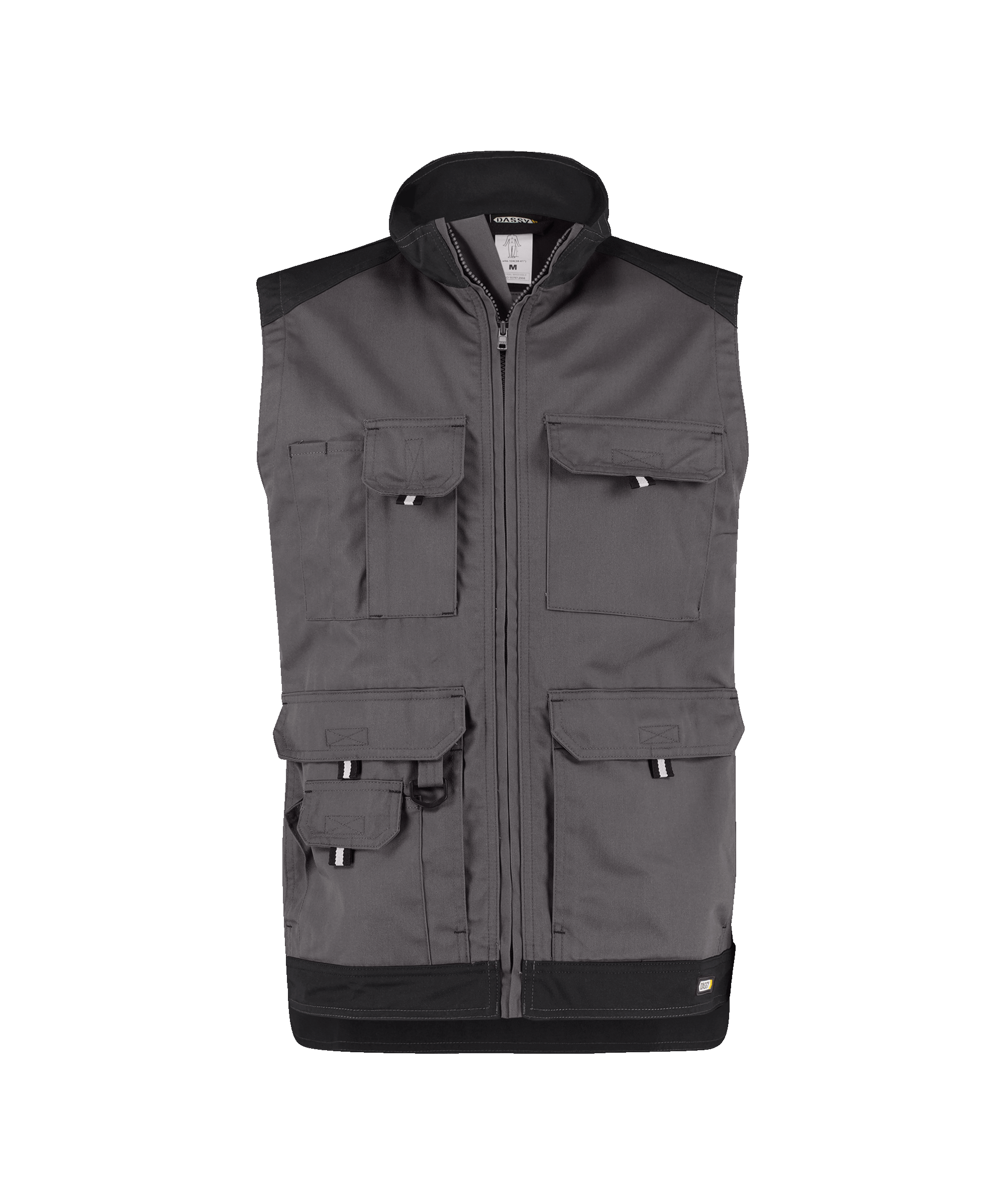 dassy faro two tone sleeveless work jacket cement grey black front 