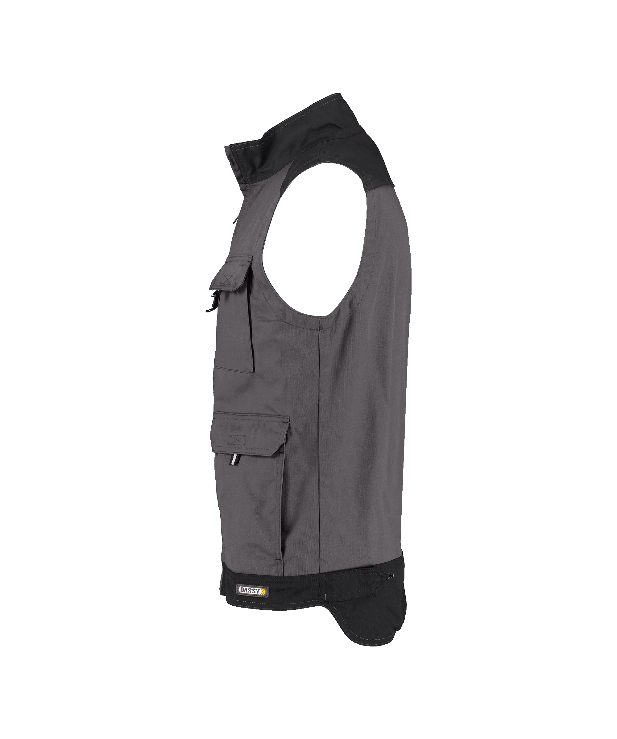 dassy faro two tone sleeveless work jacket cement grey black side 