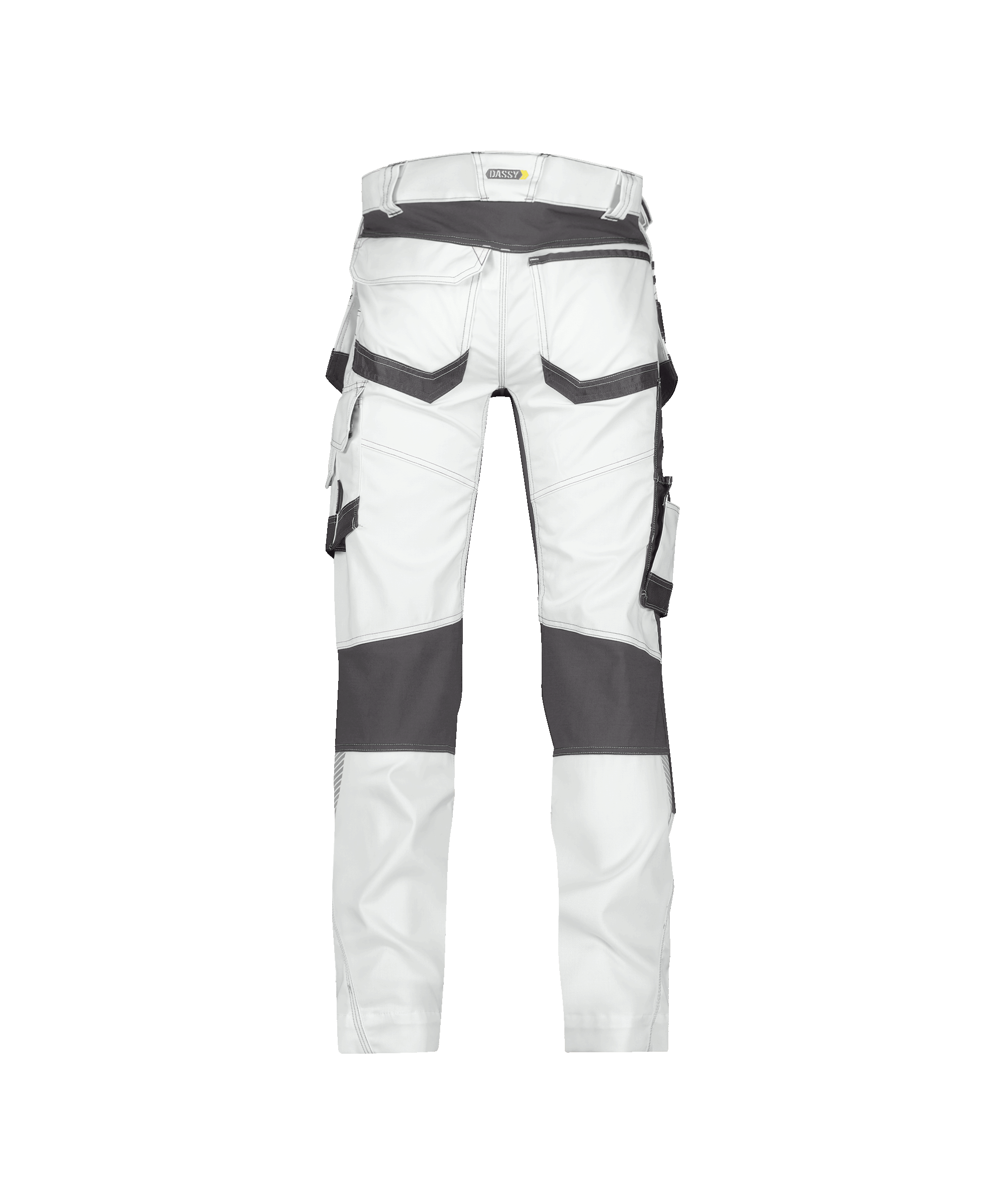 dassy flux painters painter trousers with stretch holster pockets and knee pockets white anthracite grey back 