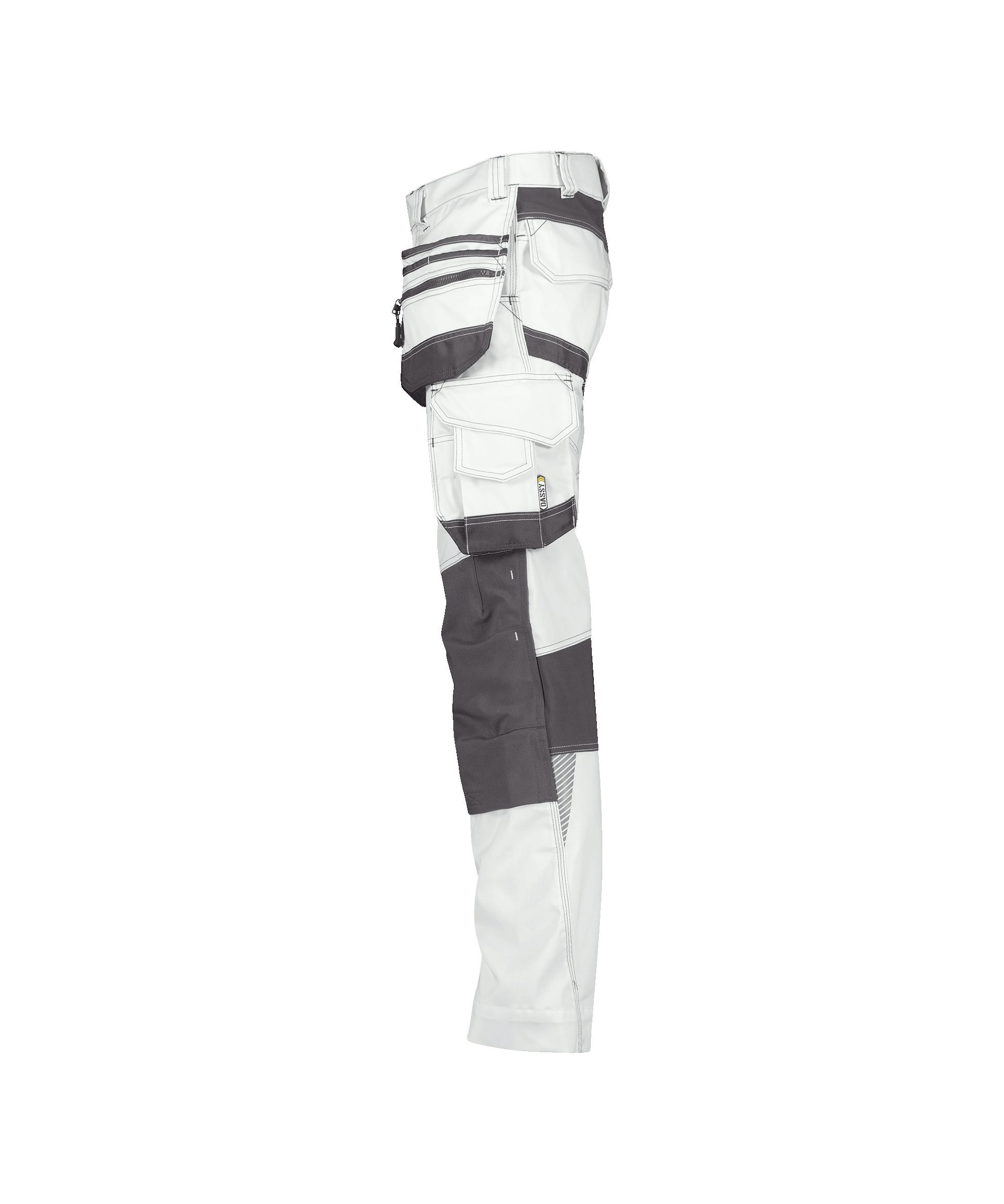 dassy flux painters painter trousers with stretch holster pockets and knee pockets white anthracite grey side 