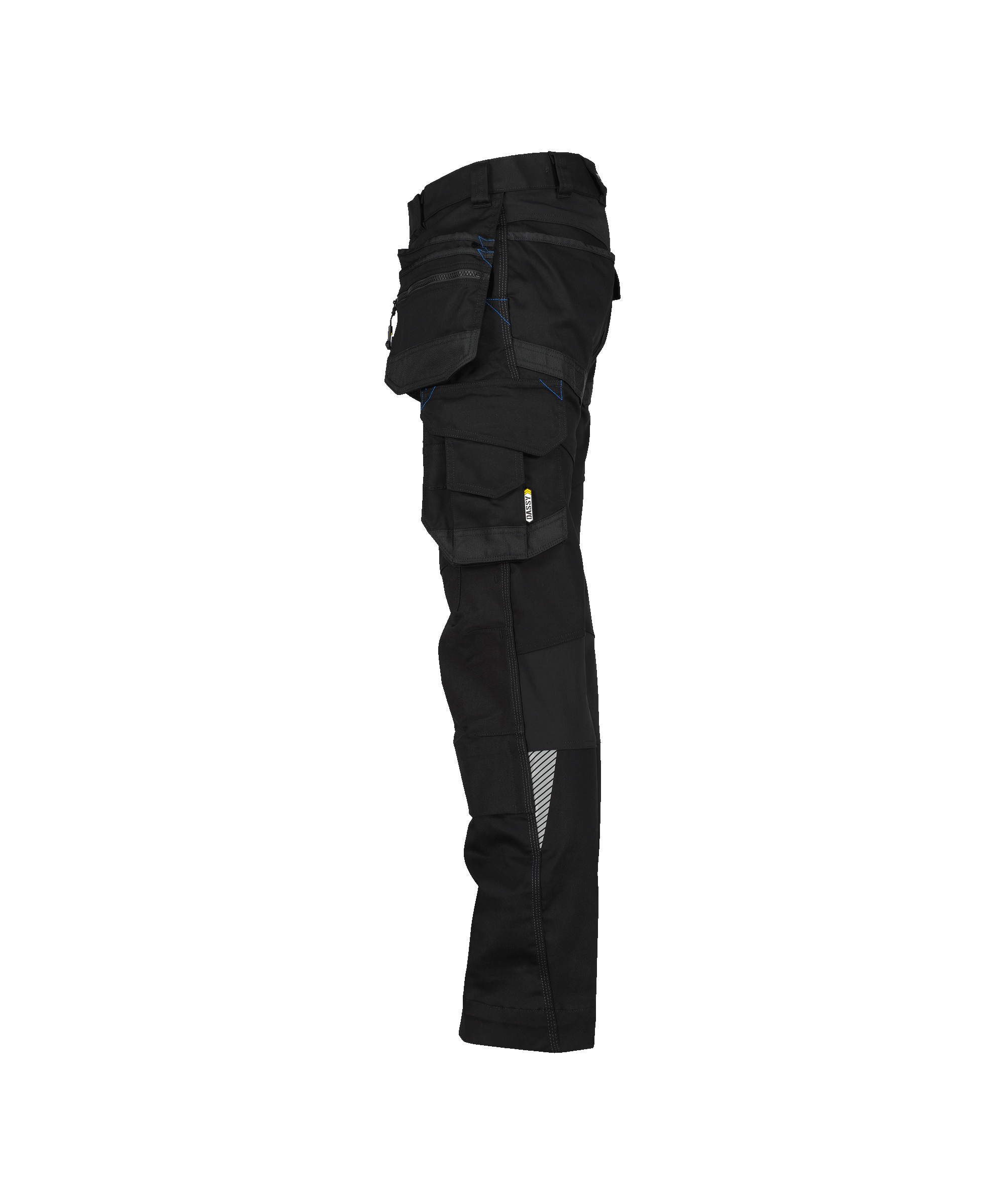 dassy flux trousers with stretch holster and knee pockets black side 