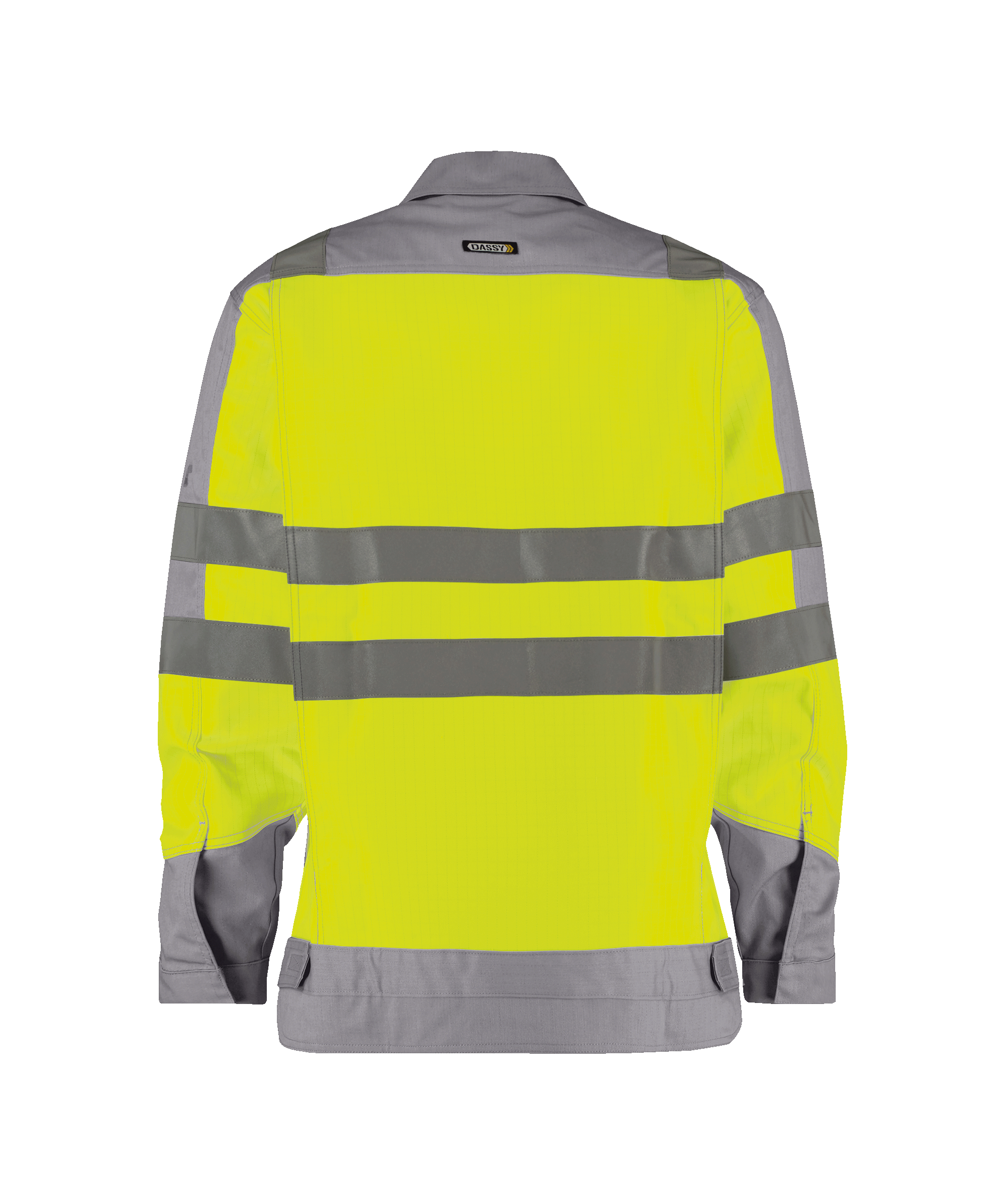 dassy franklin multinorm high visibility work jacket fluo yellow graphite grey back 