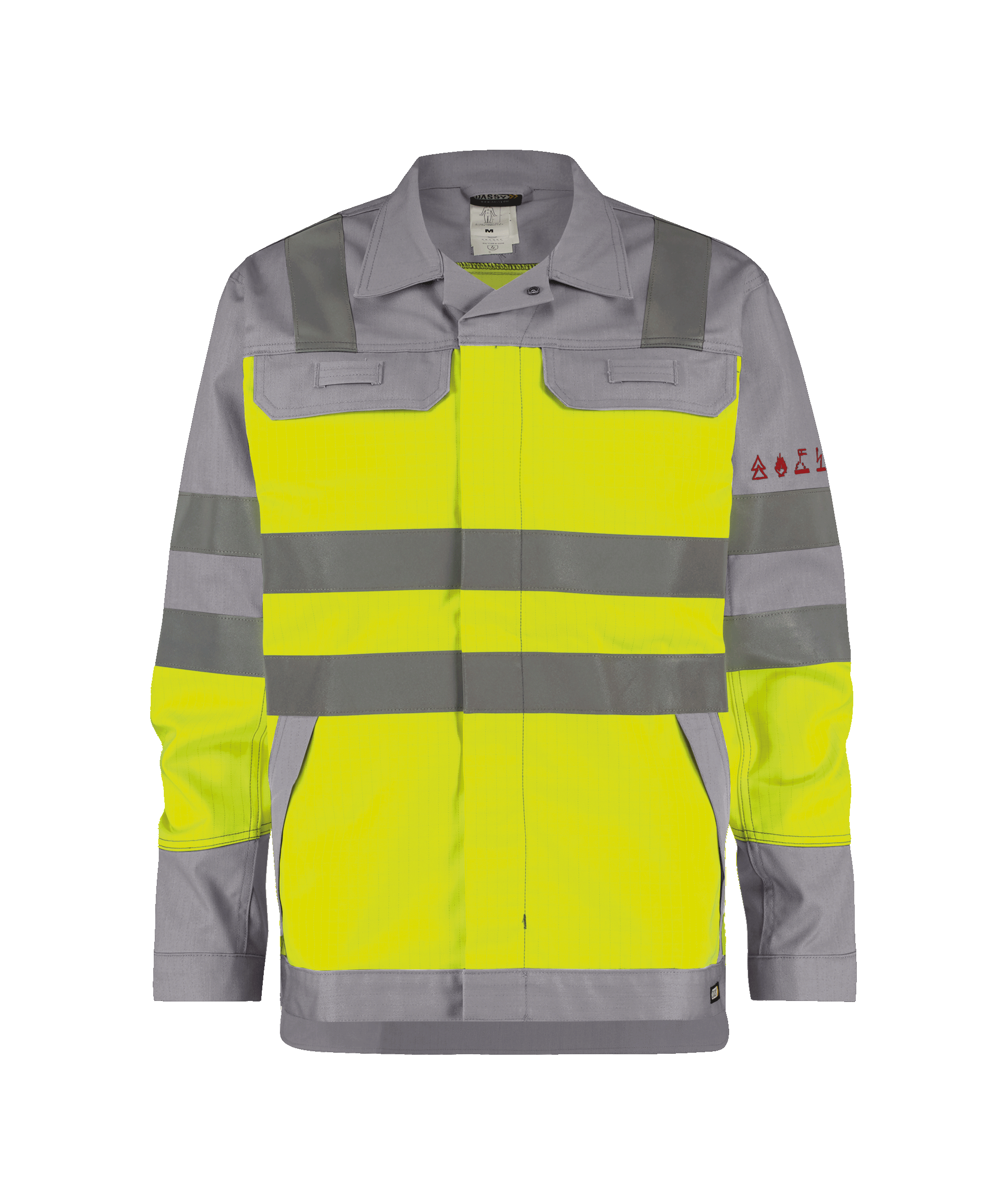 dassy franklin multinorm high visibility work jacket fluo yellow graphite grey front 
