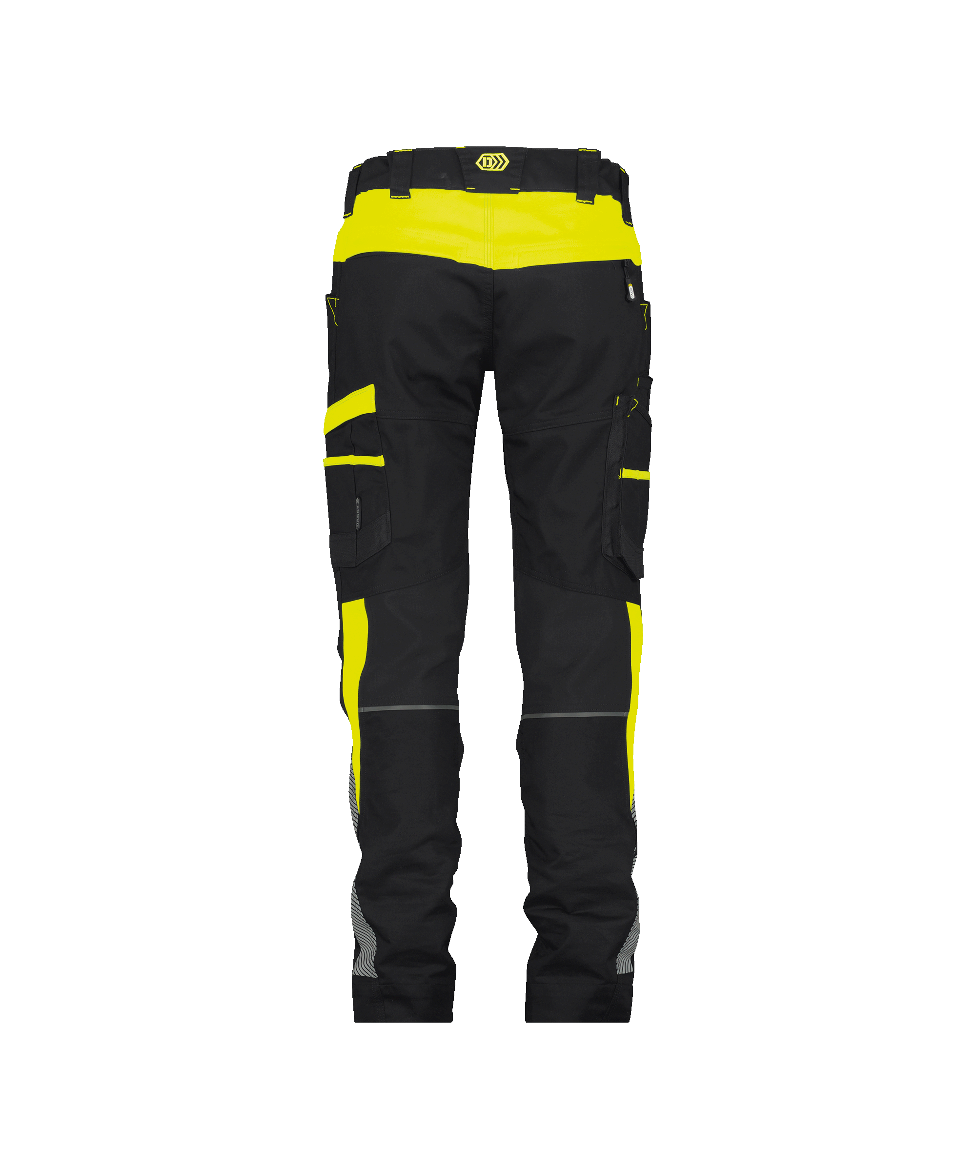 dassy hong kong women work trousers with stretch for women black fluo yellow back 