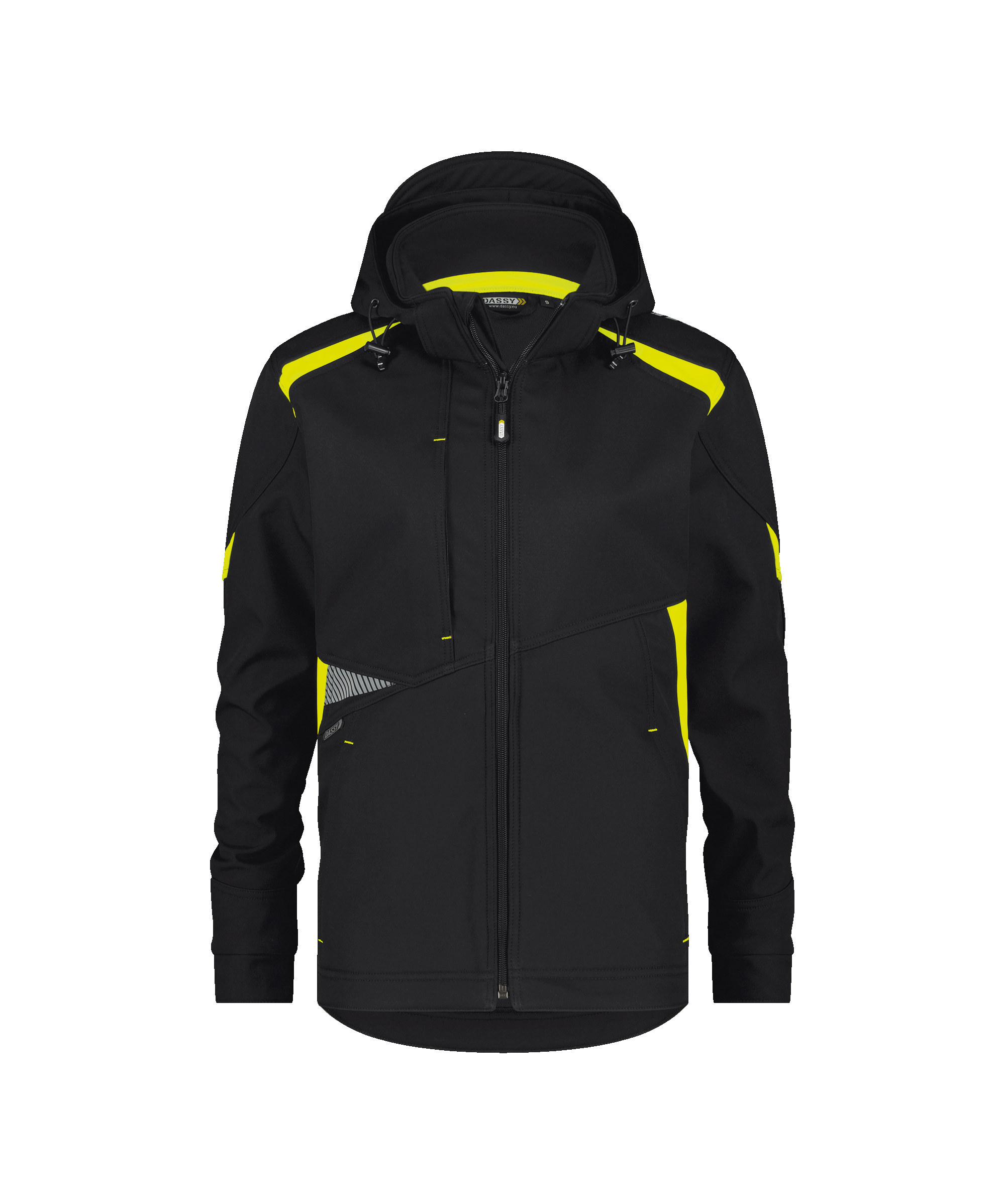 dassy kalama women softshell jacket for women black fluo yellow front 