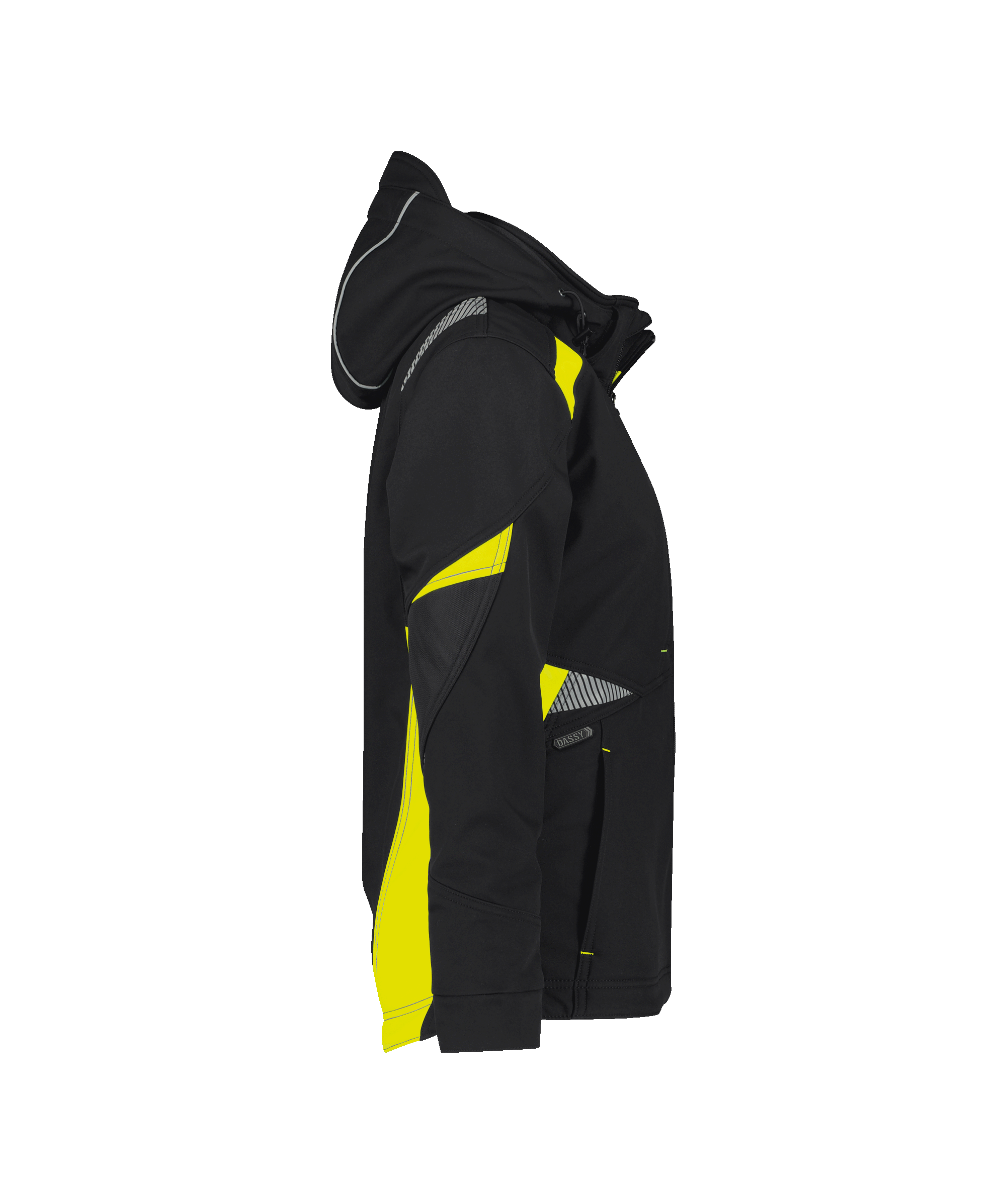dassy kalama women softshell jacket for women black fluo yellow side 