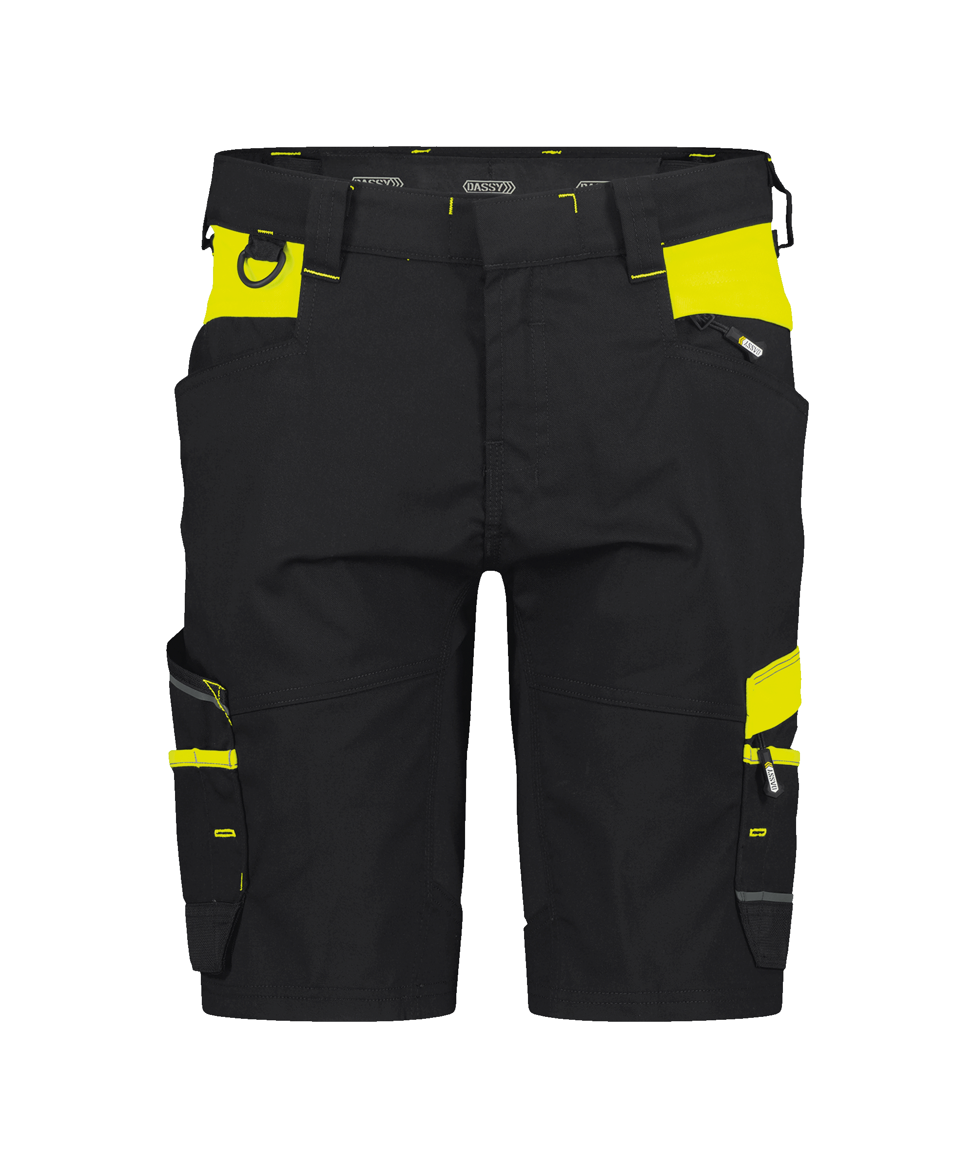 dassy manilla women work shorts with stretch for women black fluo yellow front 