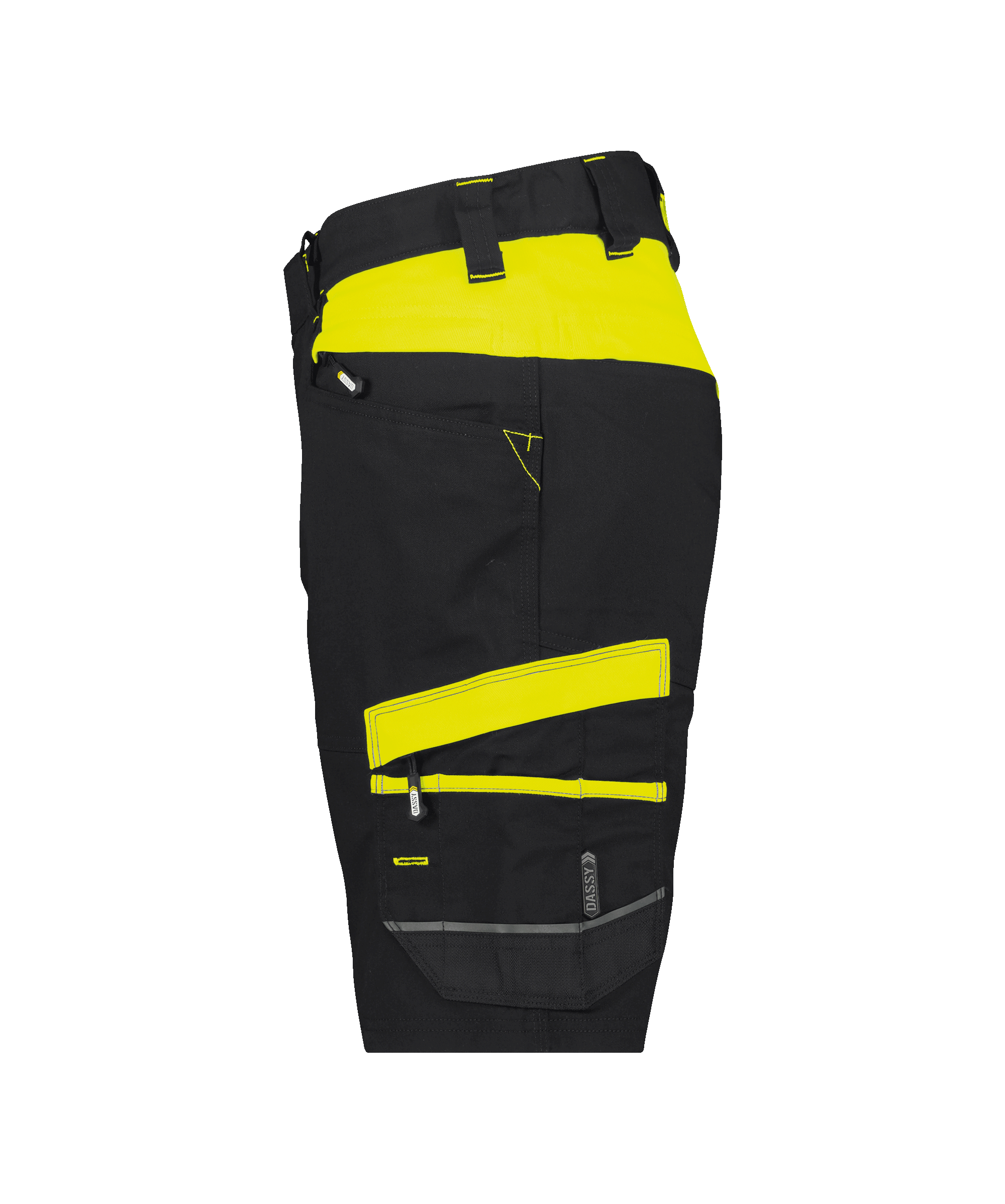 dassy manilla women work shorts with stretch for women black fluo yellow side 