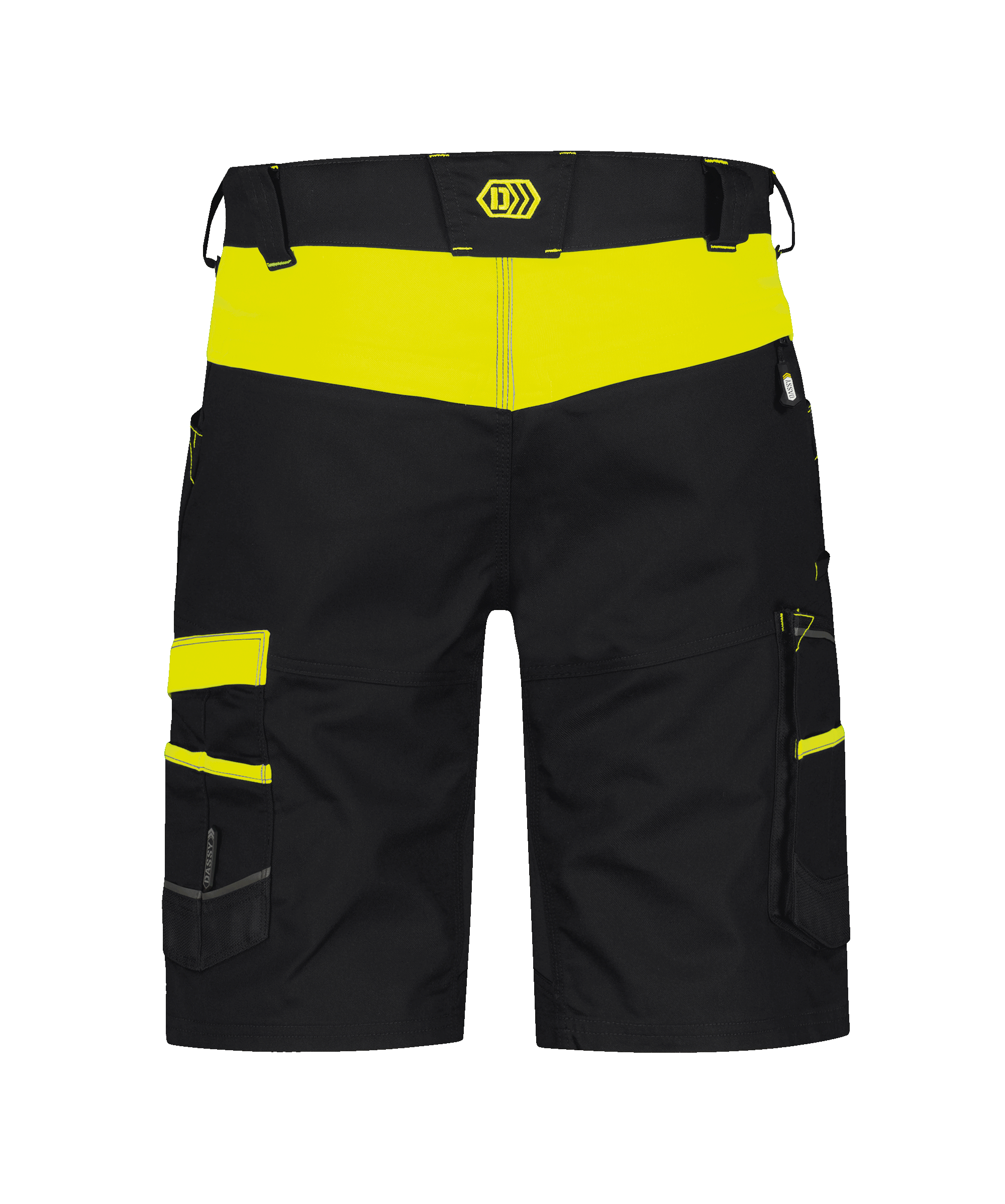 dassy manilla work shorts with stretch black fluo yellow back 