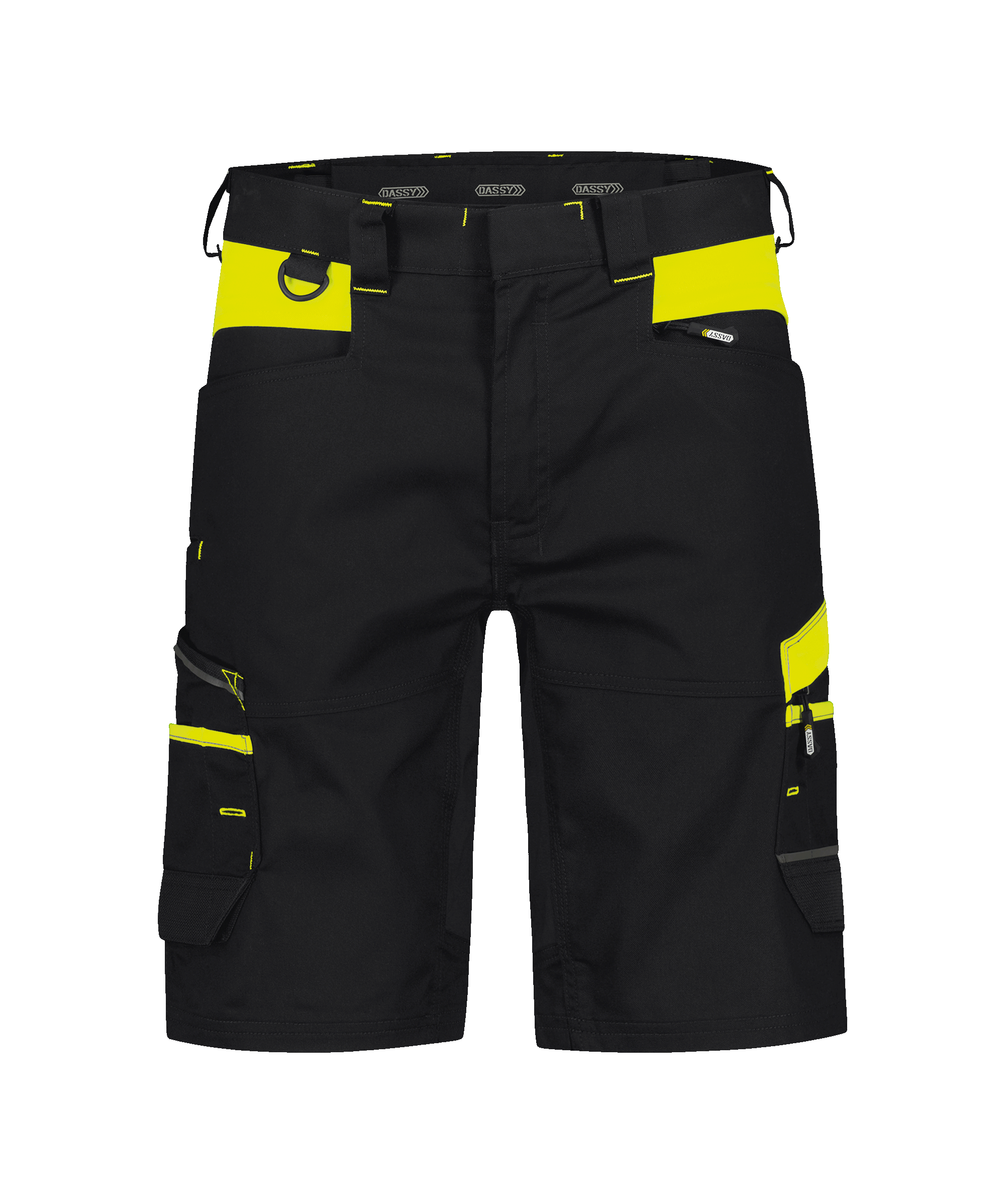 dassy manilla work shorts with stretch black fluo yellow front 