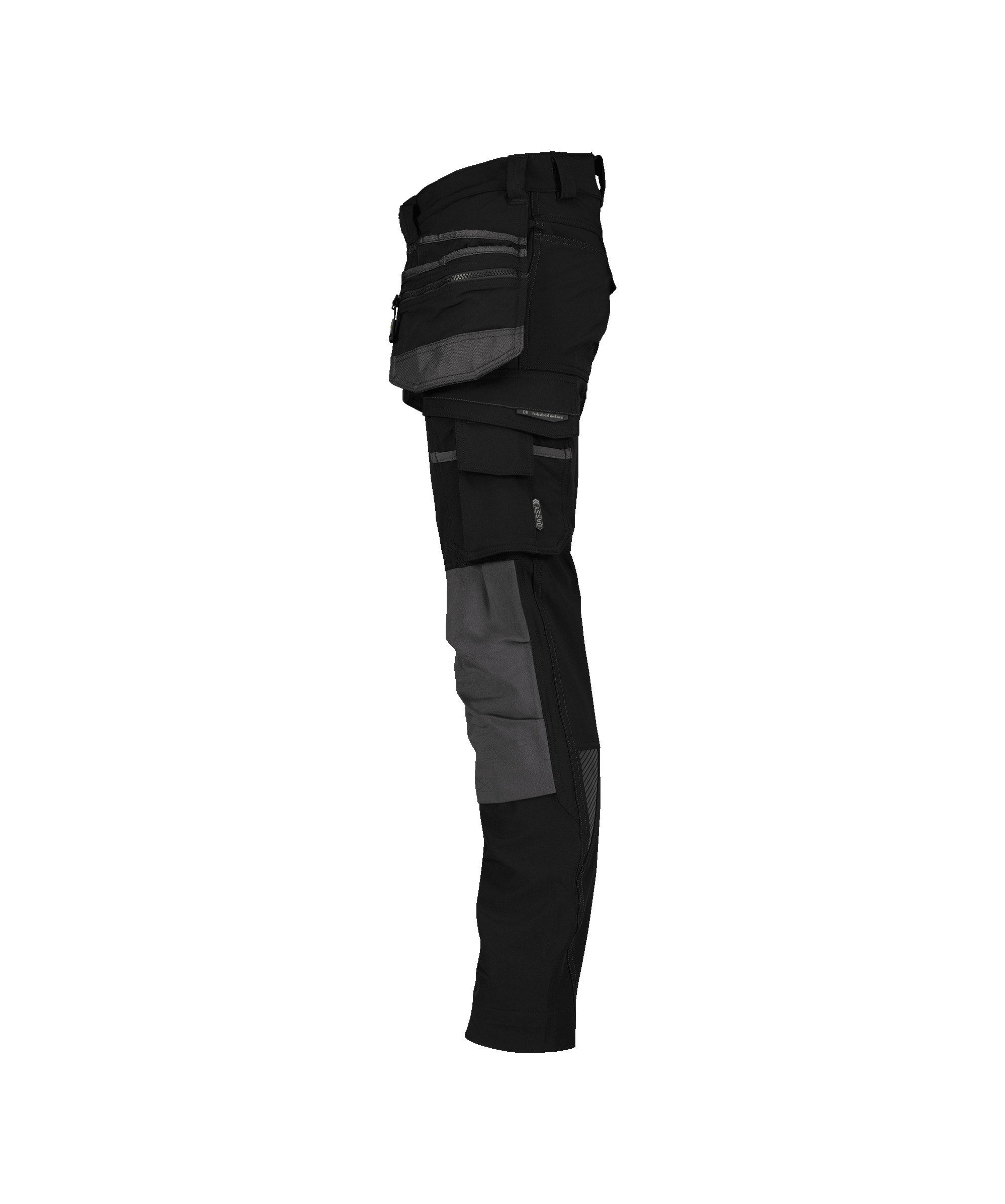 dassy matrix stretch work trousers with holster pockets and knee pockets black anthracite grey side 