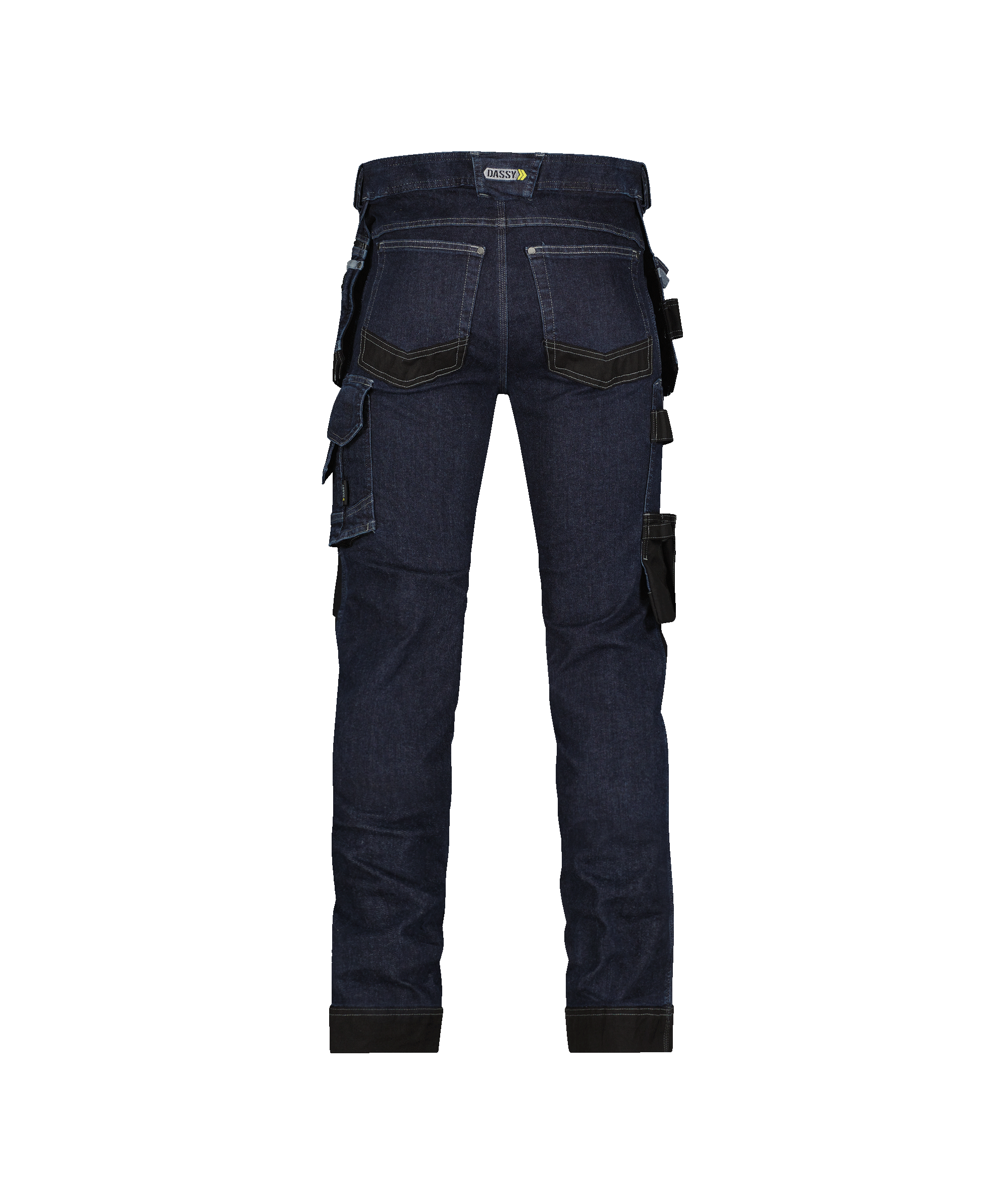 dassy melbourne stretch jeans with holster pockets and knee pockets jeans blue black back 