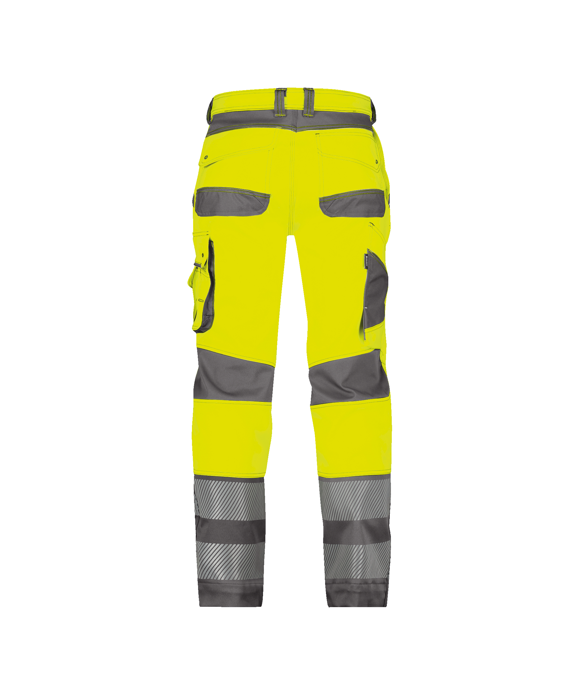 dassy minnesota stretch high visibility work trousers fluo yellow cement grey back 