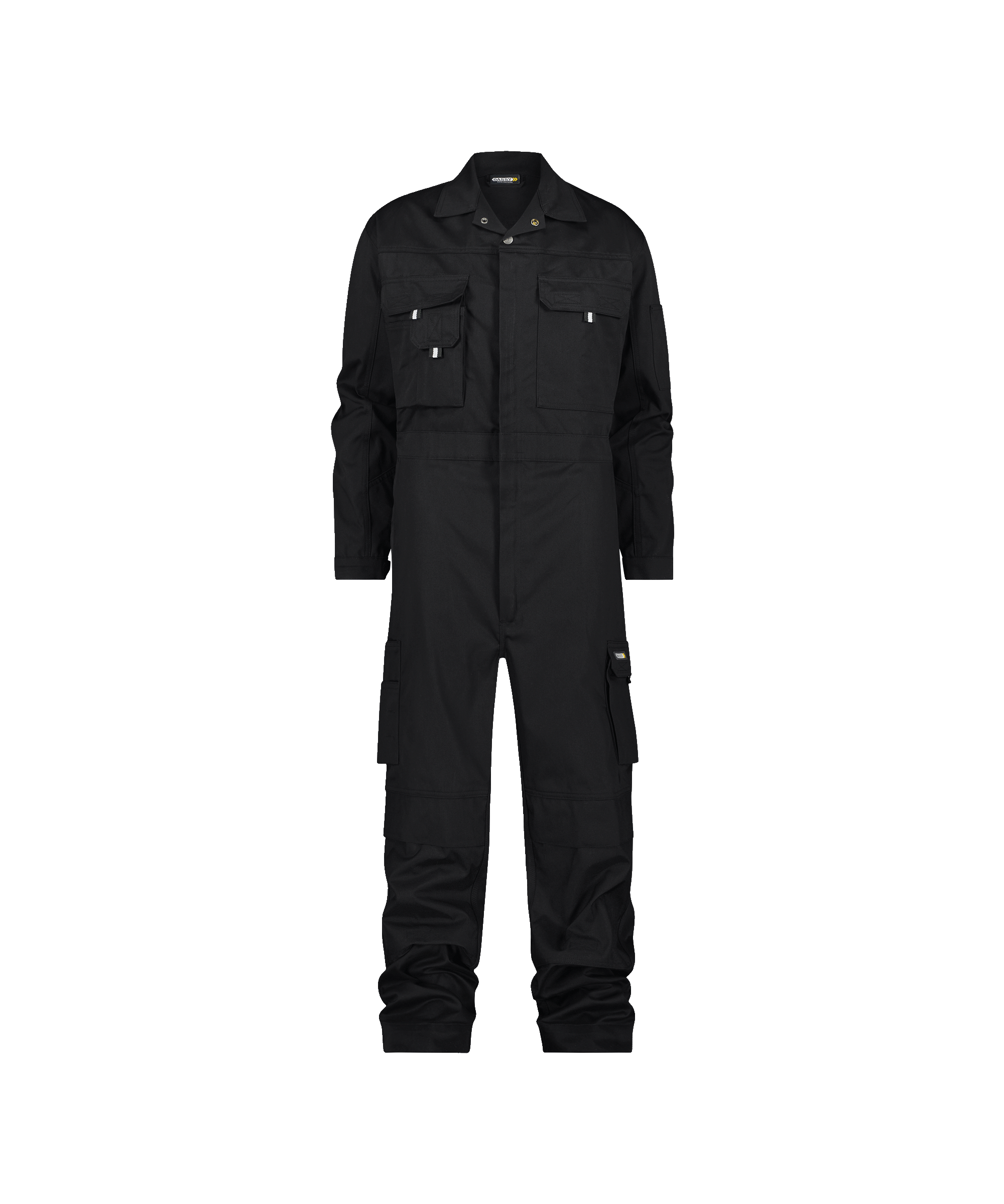 dassy nimes overall with knee pockets black front 