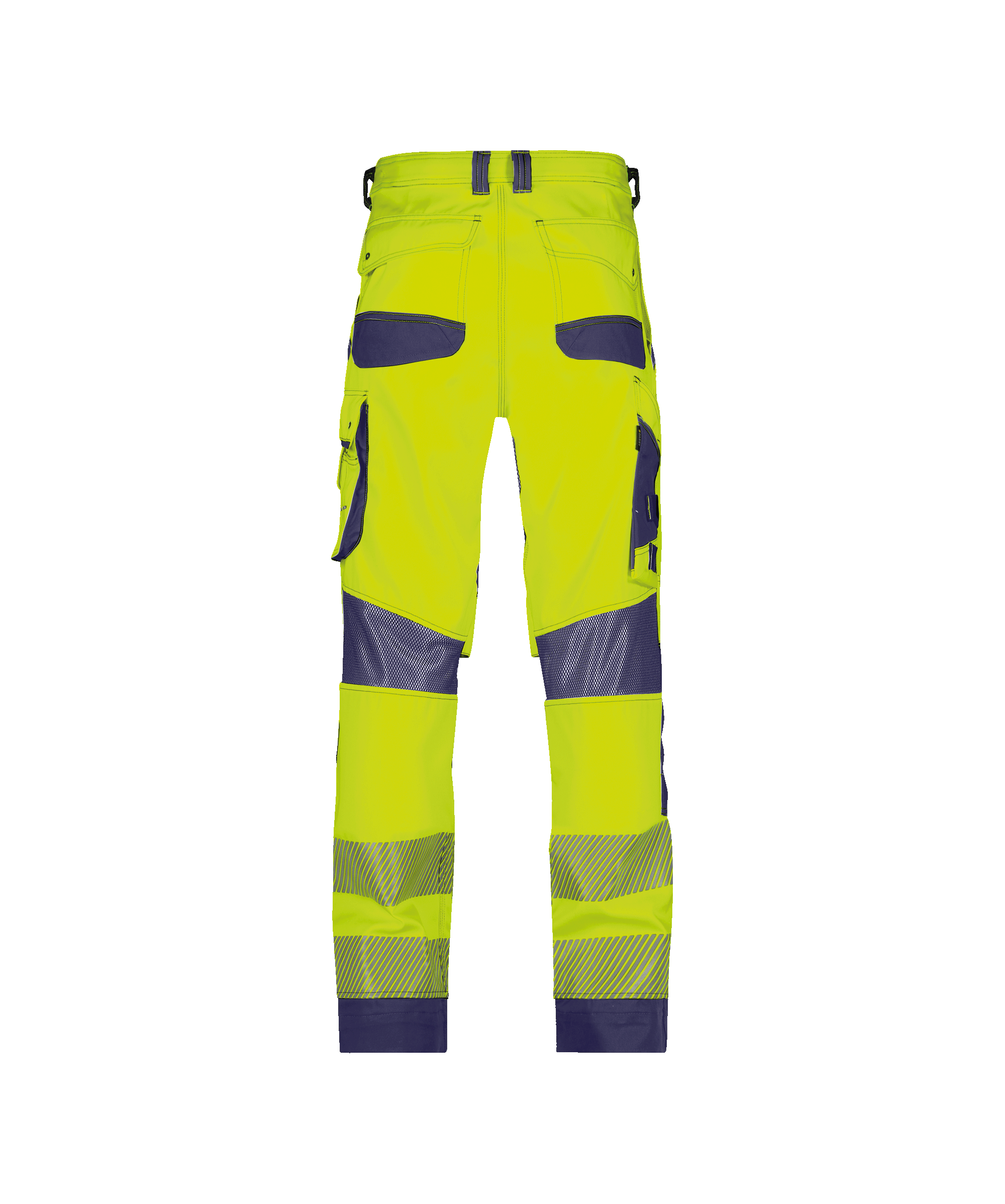 dassy odessa summer high visibility trousers with knee pockets fluo yellow navy back 