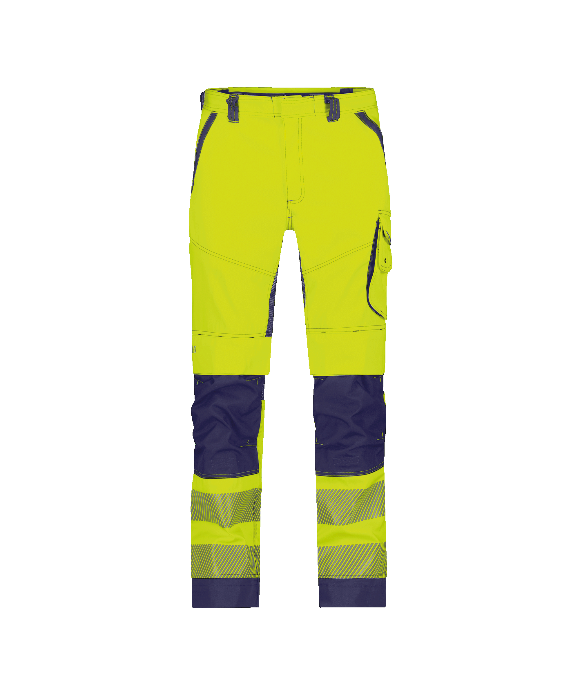 dassy odessa summer high visibility trousers with knee pockets fluo yellow navy front 