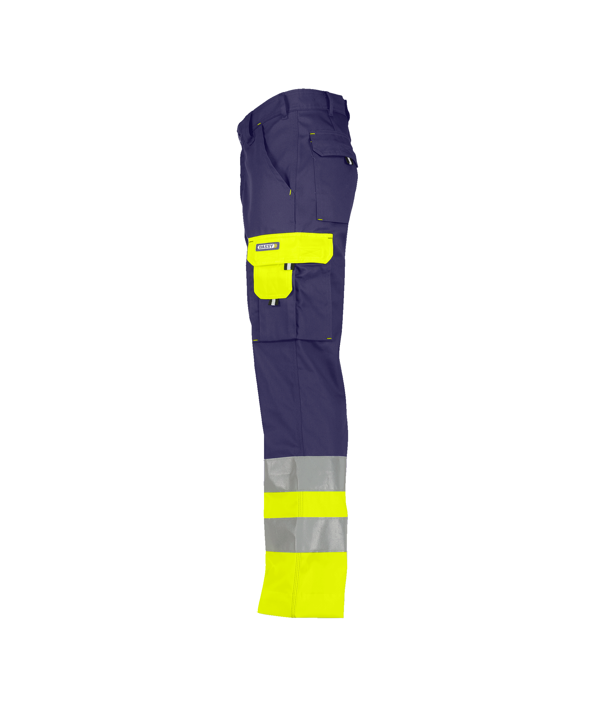 dassy omaha high visibility work trousers navy fluo yellow side 