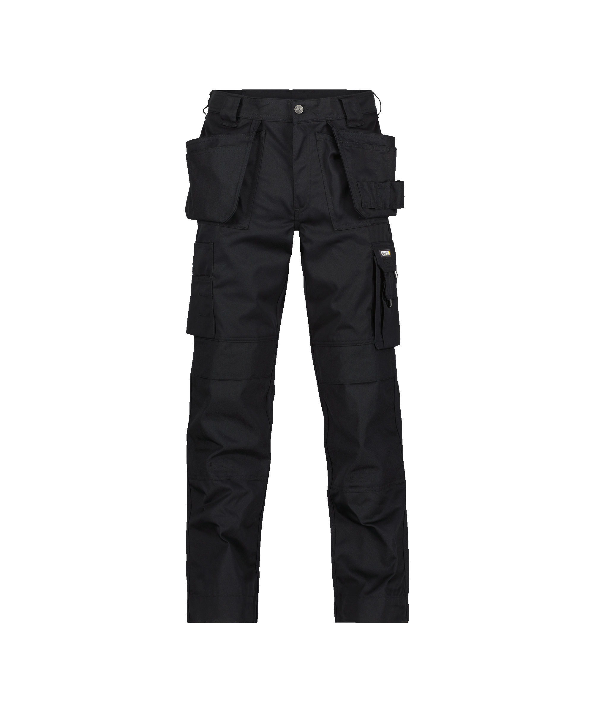 dassy oxford trousers with holster pockets and knee pockets black front 