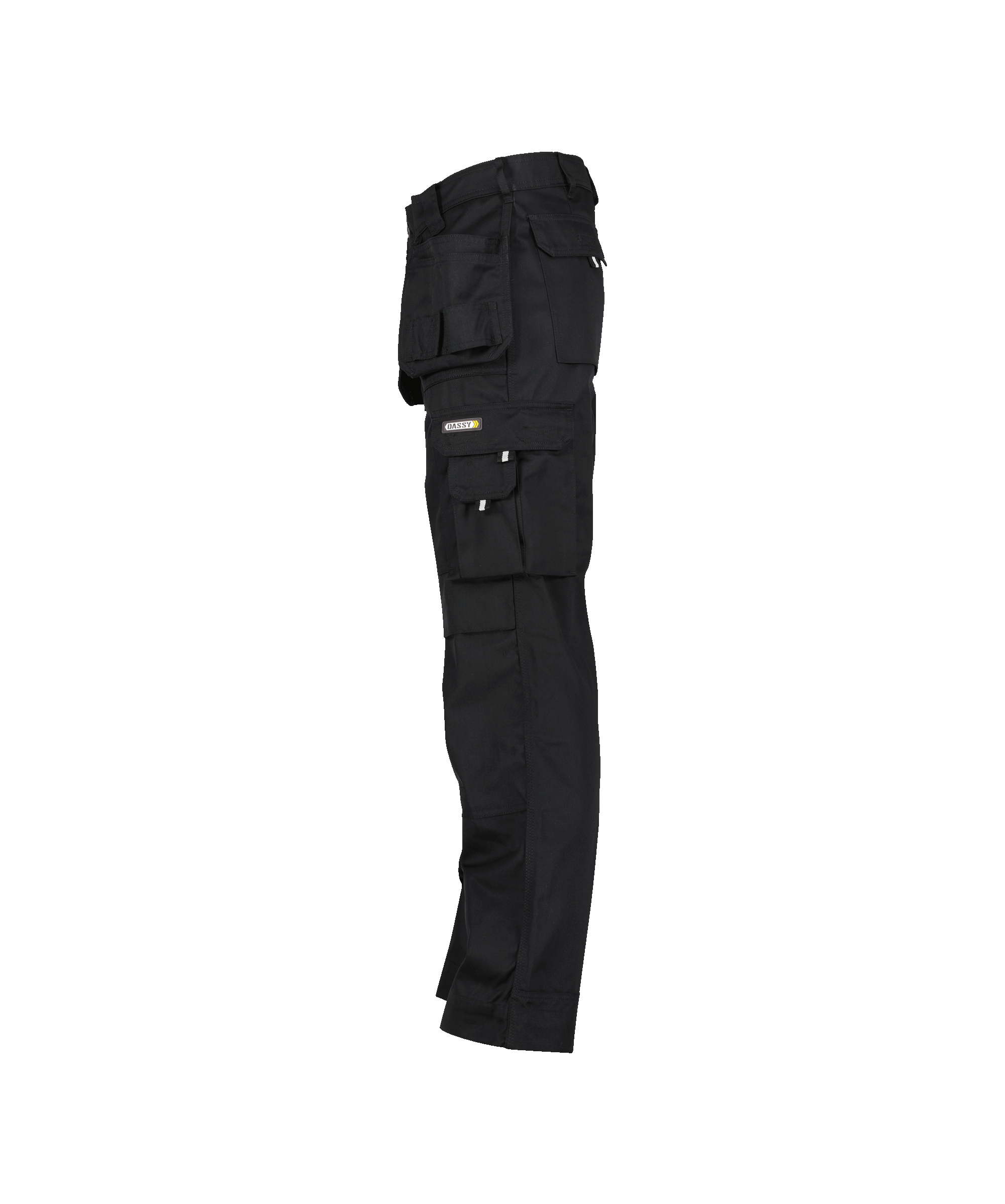 dassy oxford trousers with holster pockets and knee pockets black side 