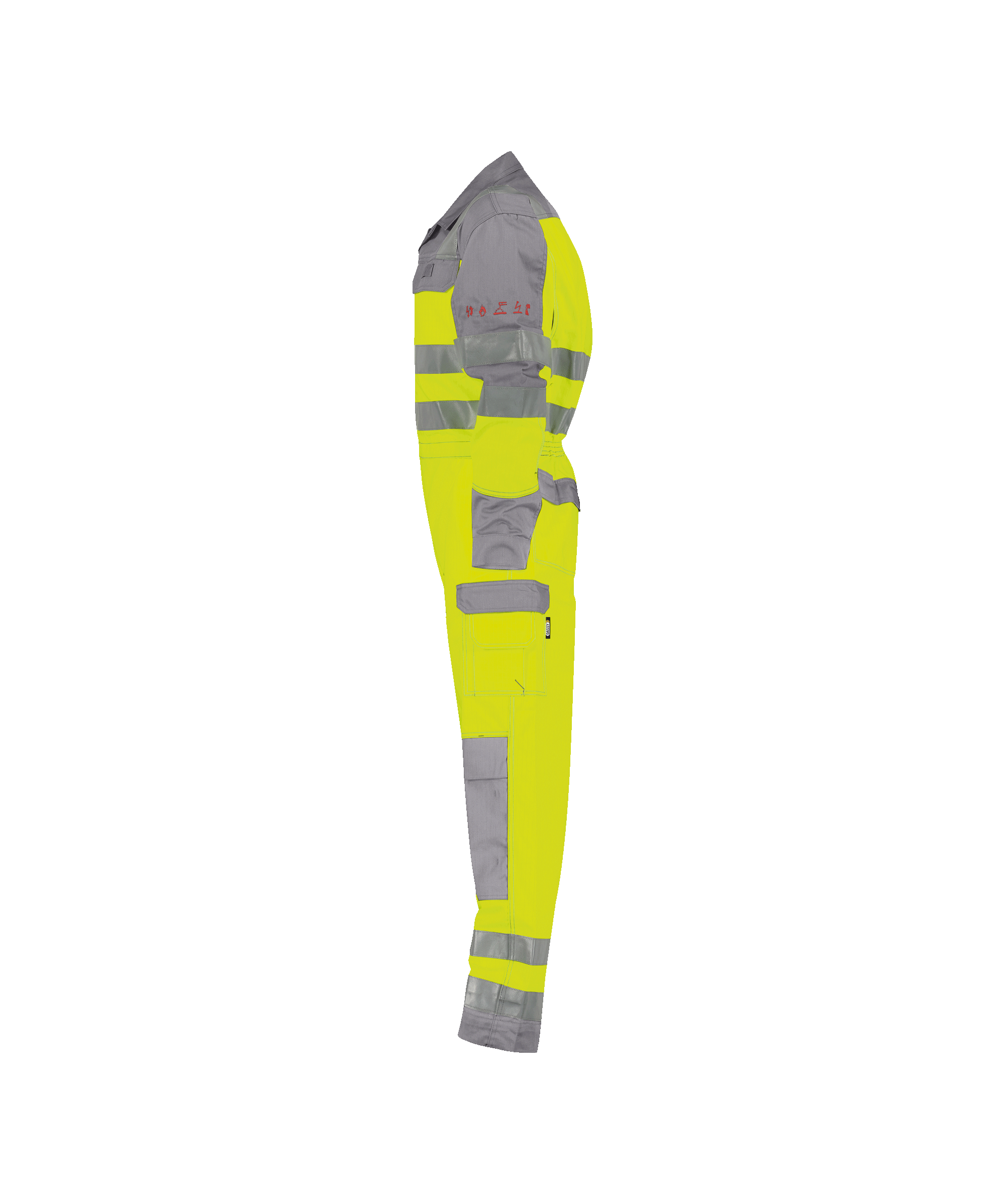 dassy spencer multinorm high visibility overall with knee pockets fluo yellow graphite grey side 