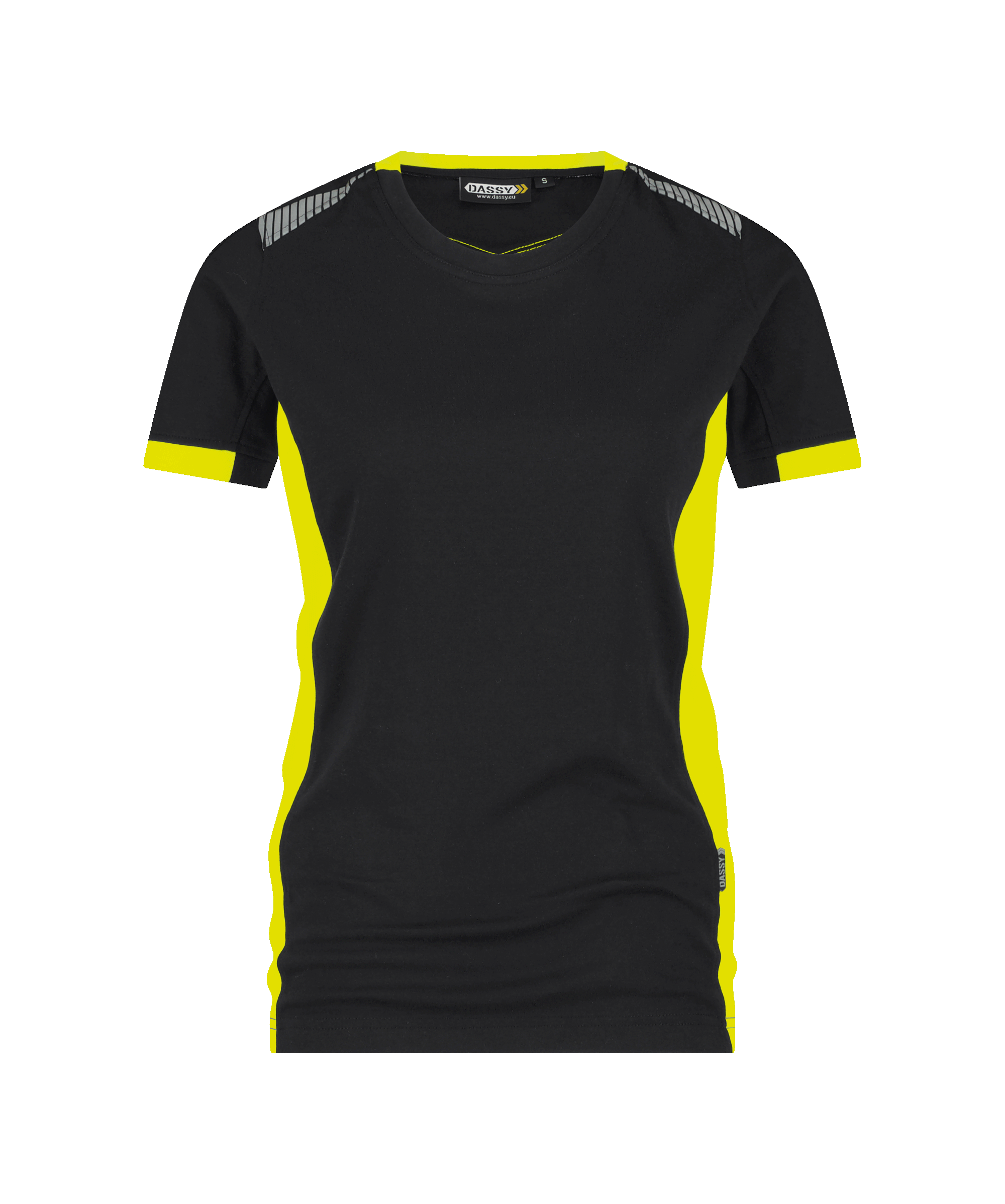 dassy tampico women t shirt for women black fluo yellow front 