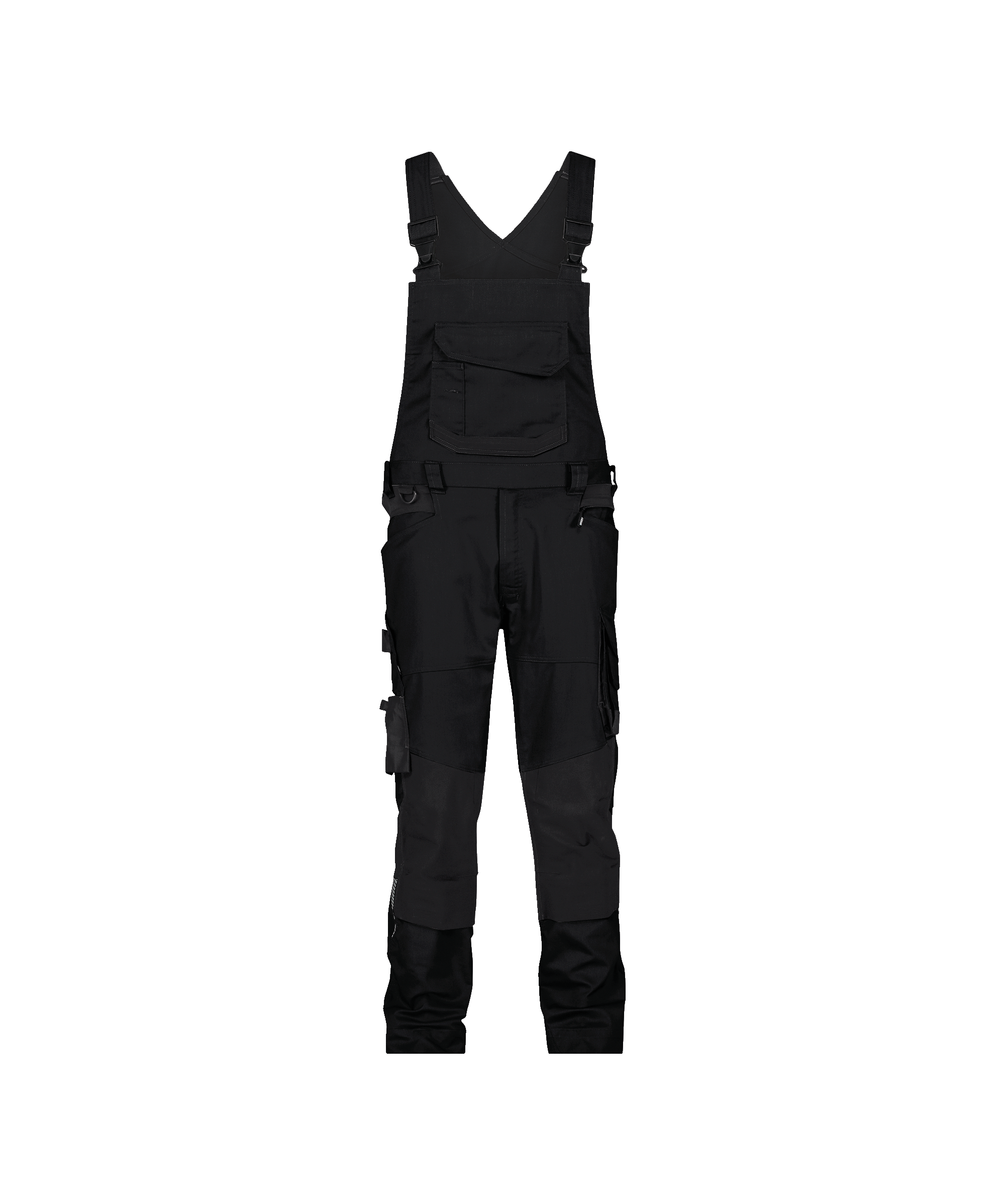 dassy tronix next brace overall with stretch and knee pockets black front 