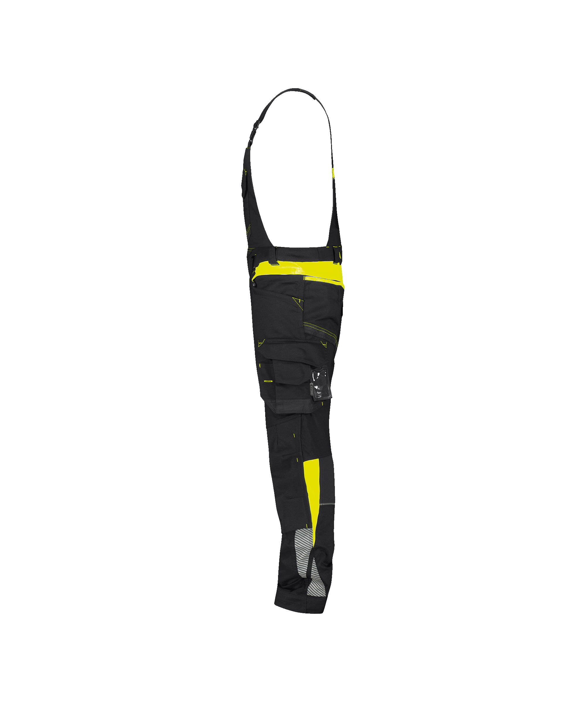 dassy ulsan brace overall with stretch and knee pockets black fluo yellow side 