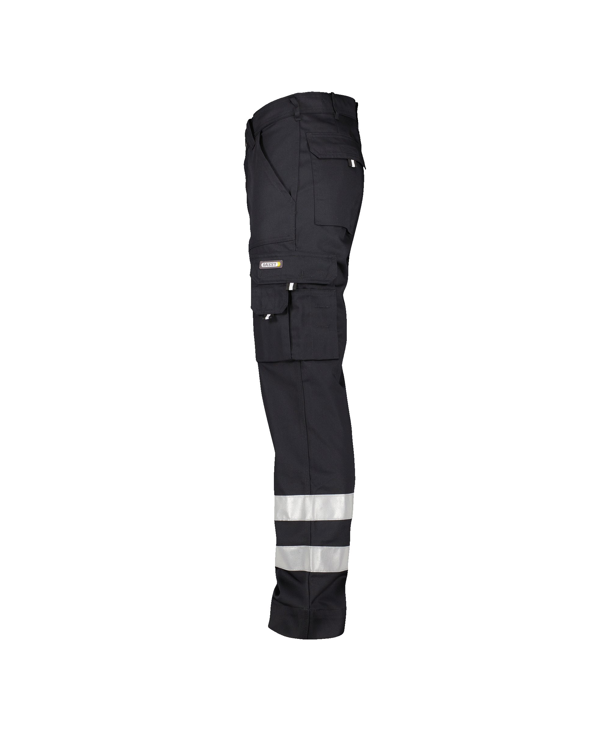 dassy vegas work trousers with reflective tape black side 