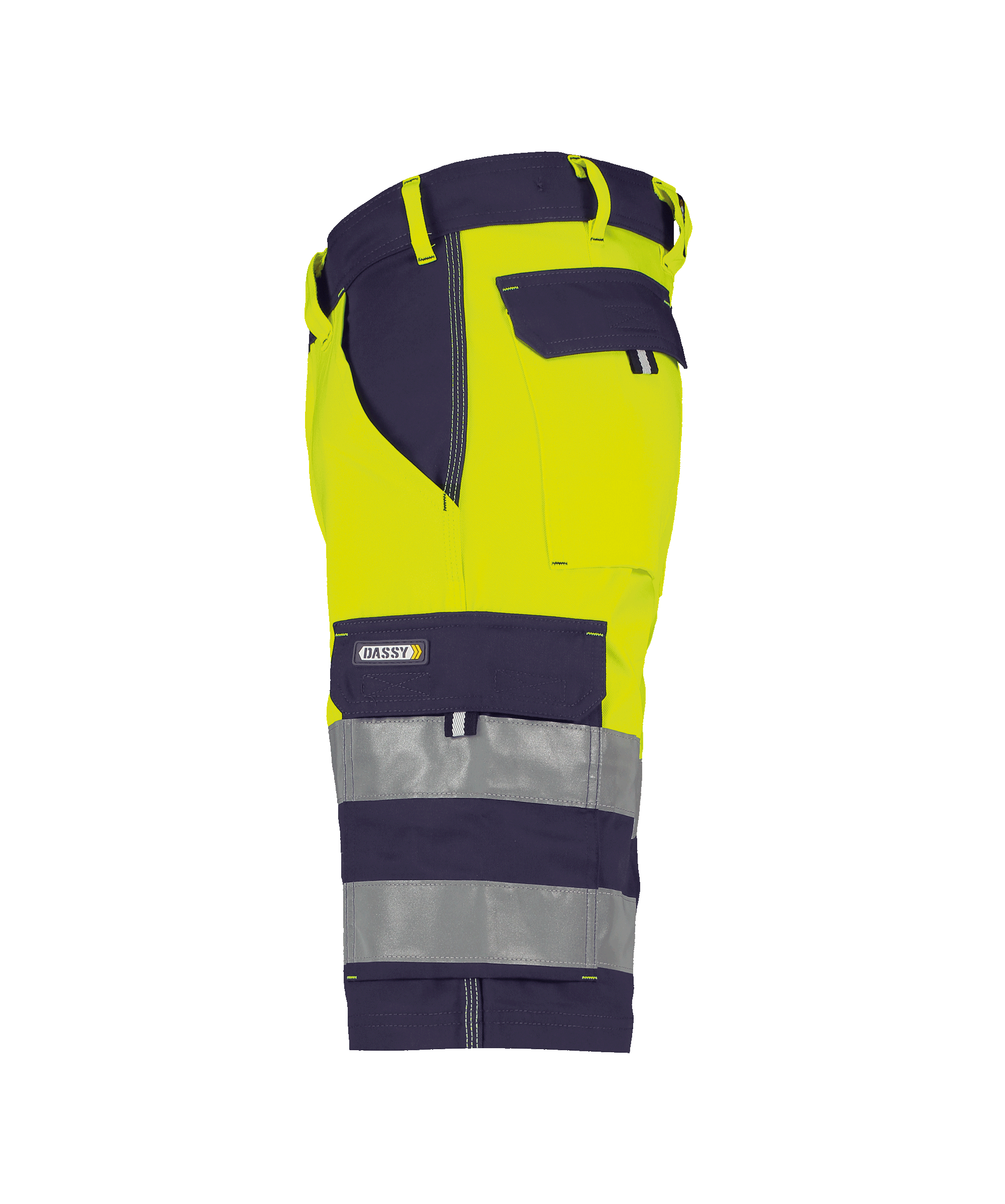 dassy venna high visibility work shorts navy fluo yellow side 
