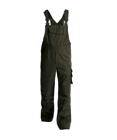 dassy bolt canvas brace overall with knee pockets olive green black front 