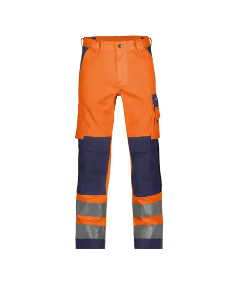 dassy buffalo high visibility work trousers with knee pockets fluo orange navy front 