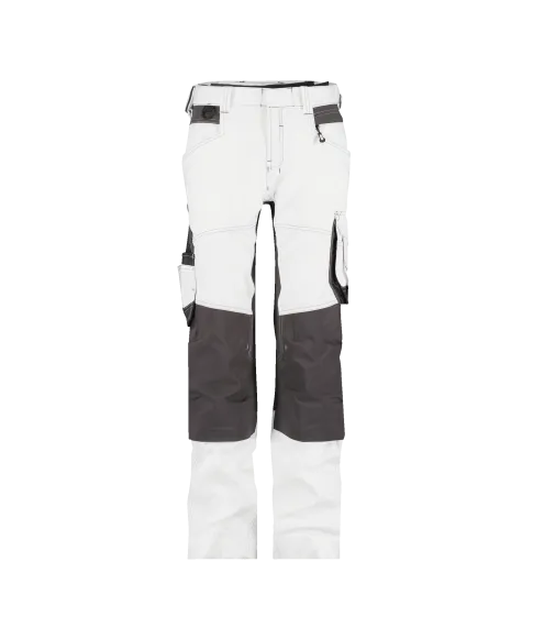 dassy dynax painters women painter trousers with stretch and knee pockets for women white anthracite grey front 