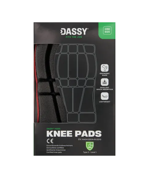dassy fides certified knee pads (type 2 level 1) red black front 