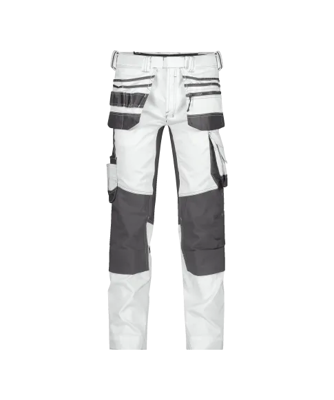 dassy flux painters painter trousers with stretch holster pockets and knee pockets white anthracite grey front 