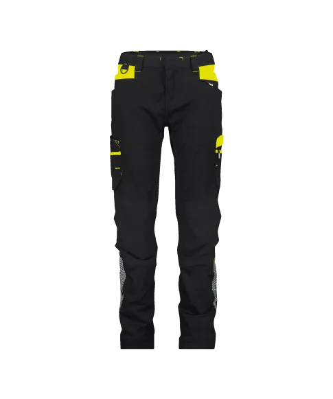 dassy hong kong women work trousers with stretch for women black fluo yellow front 