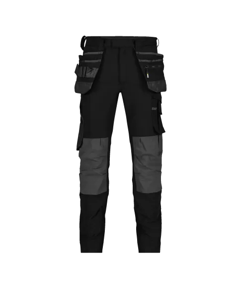 dassy matrix stretch work trousers with holster pockets and knee pockets black anthracite grey front 