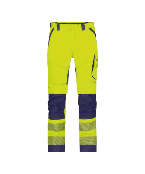 dassy odessa summer high visibility trousers with knee pockets fluo yellow navy front 