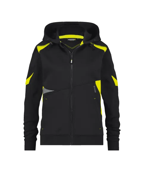 dassy santos women hooded sweatshirt for women black fluo yellow front 