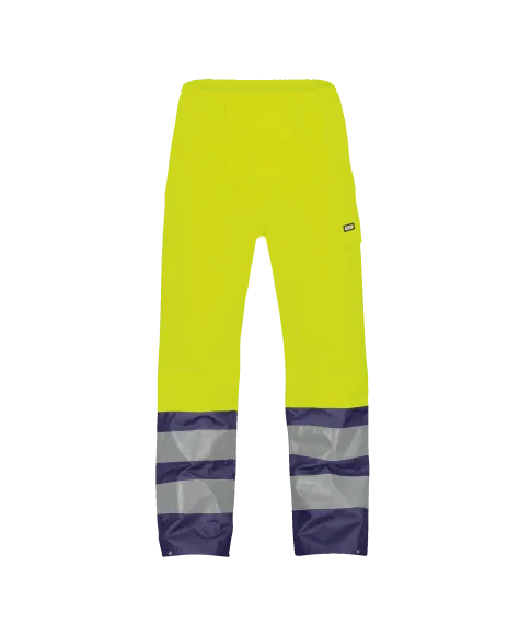 dassy sola high visibility waterproof work trousers fluo yellow navy front 