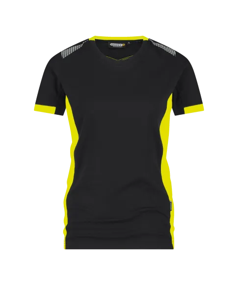 dassy tampico women t shirt for women black fluo yellow front 
